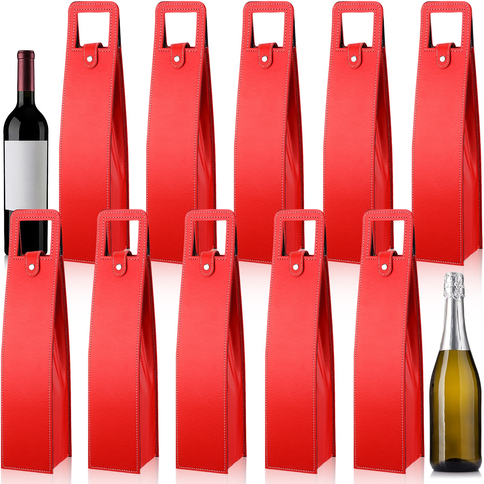 FillTouch Wein-Geschenktüten, Leder, Wein-Tragetaschen, für einzelne Flasche, Champagner, Bier, Geschenktüten für Weihnachten, Hochzeit, Geburtstag, Party, Rot, klassischer Stil, 10 Stück