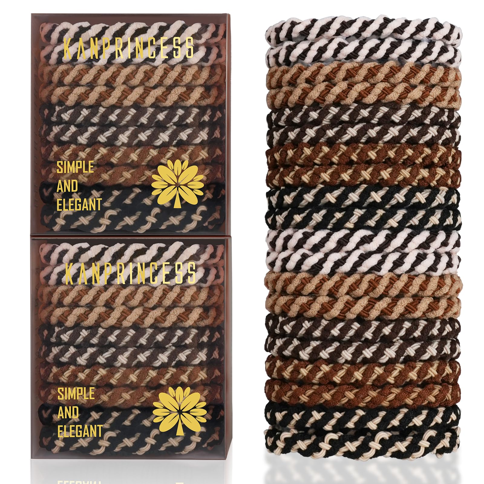 KANPRINCESS 20Pcs Hair Ties For Thick Hair, Strong Stretchy Hair Bands For Women Girls, No Slip Braided Hair Ties No Damage, Ponytail