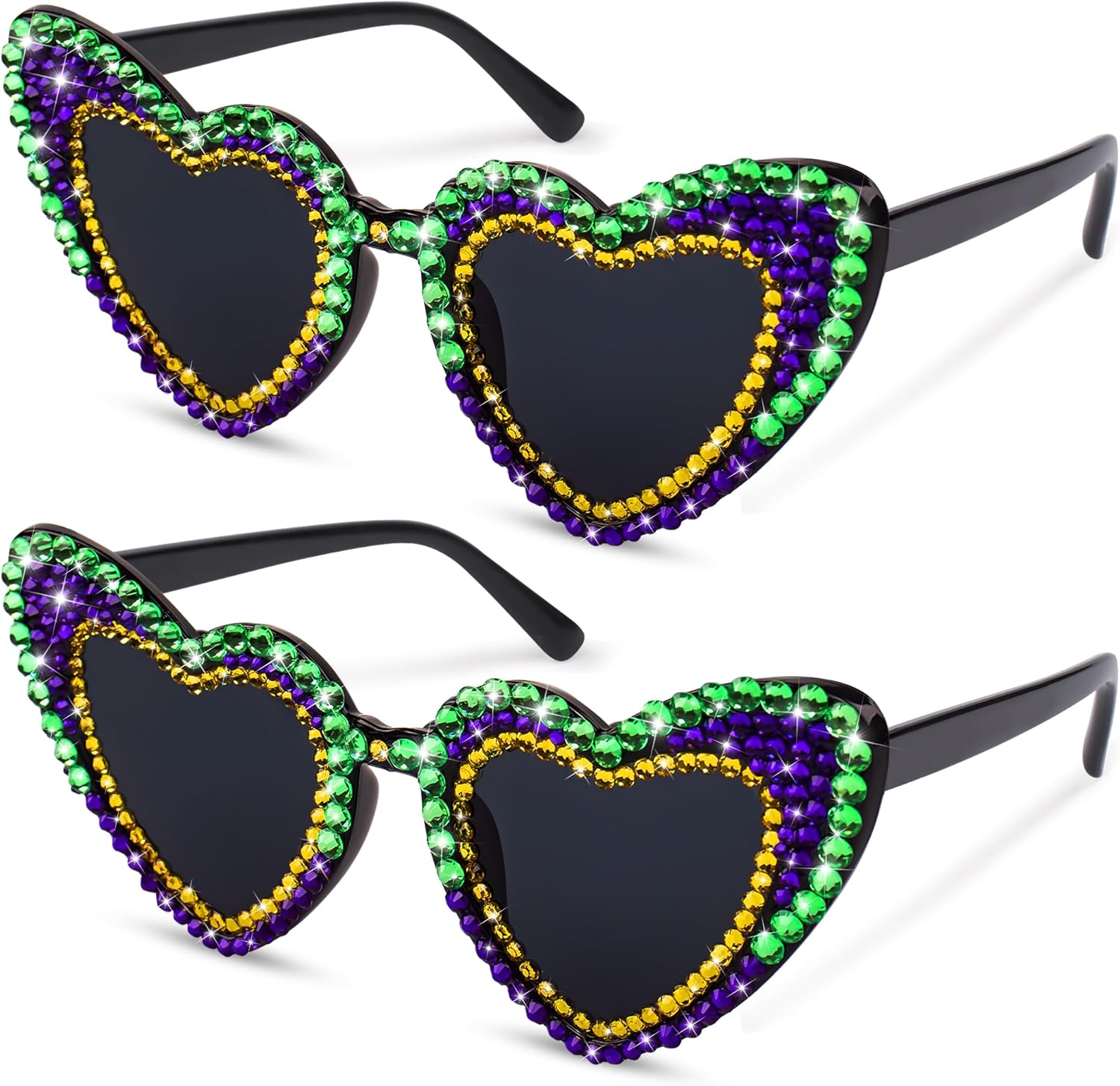 Mardi Gras Glasses - Heart Shape Mardi Gras Sunglasses with Rhinestone for Women Outfit for Carnival Accessories