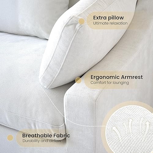 Miniatura 15 de WJShome - Sofá seccional modular en forma de nube para sala de estar, sofá de 160" con relleno de plumón en forma de U con otomano, sofás