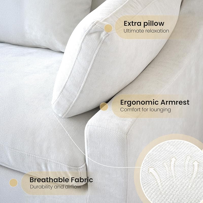Cloud Couch for LivingRoom,190" U Shaped Modular Sectional Couch with Storage Ottoman,Down Filled 9 Seater Convertible Sleeper Sofa Bed Oversized Furniture,White image 4