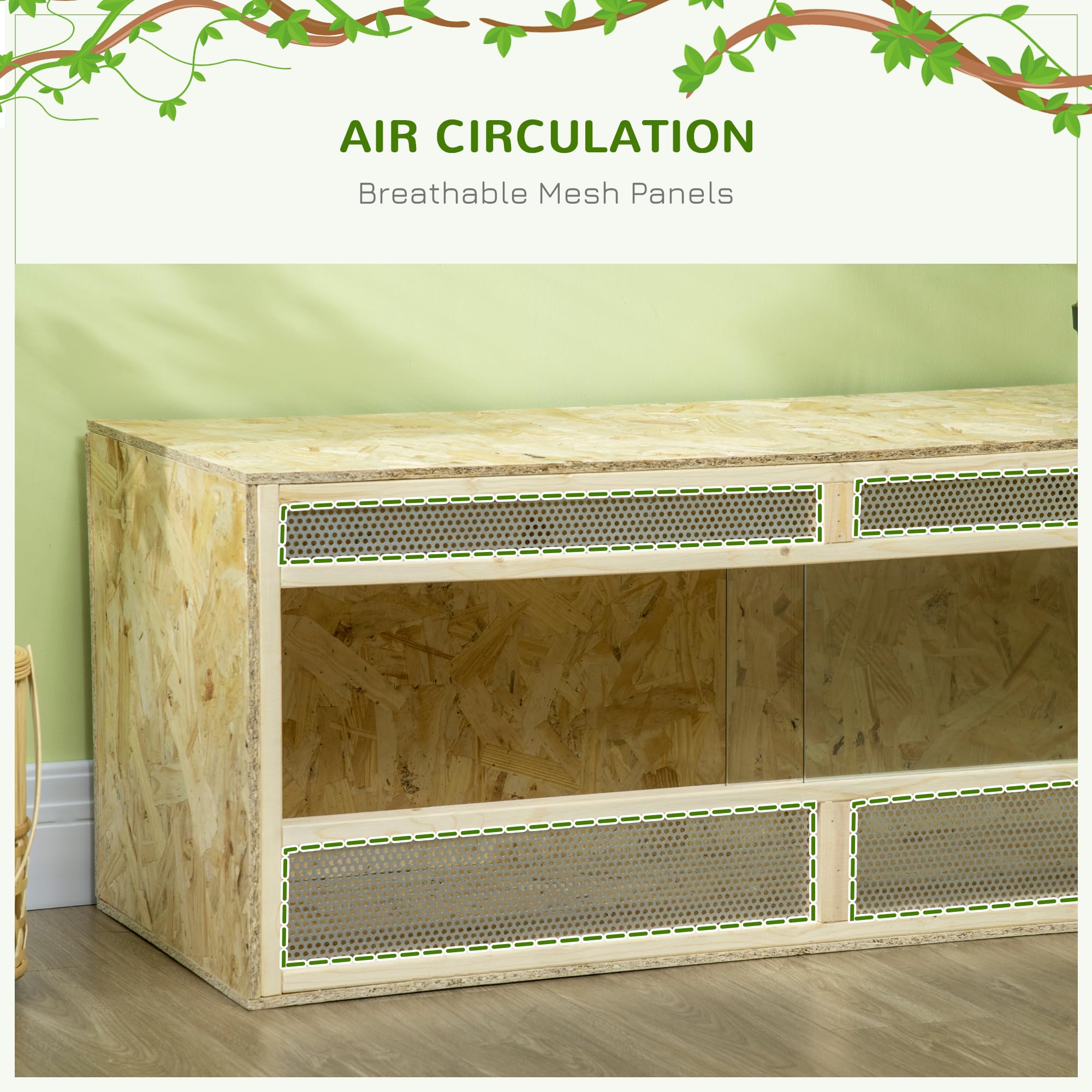 PawHut - Terrario de Madera OSB para Reptiles con Puerta corredera de Cristal, 120 x 50 x 50 cm