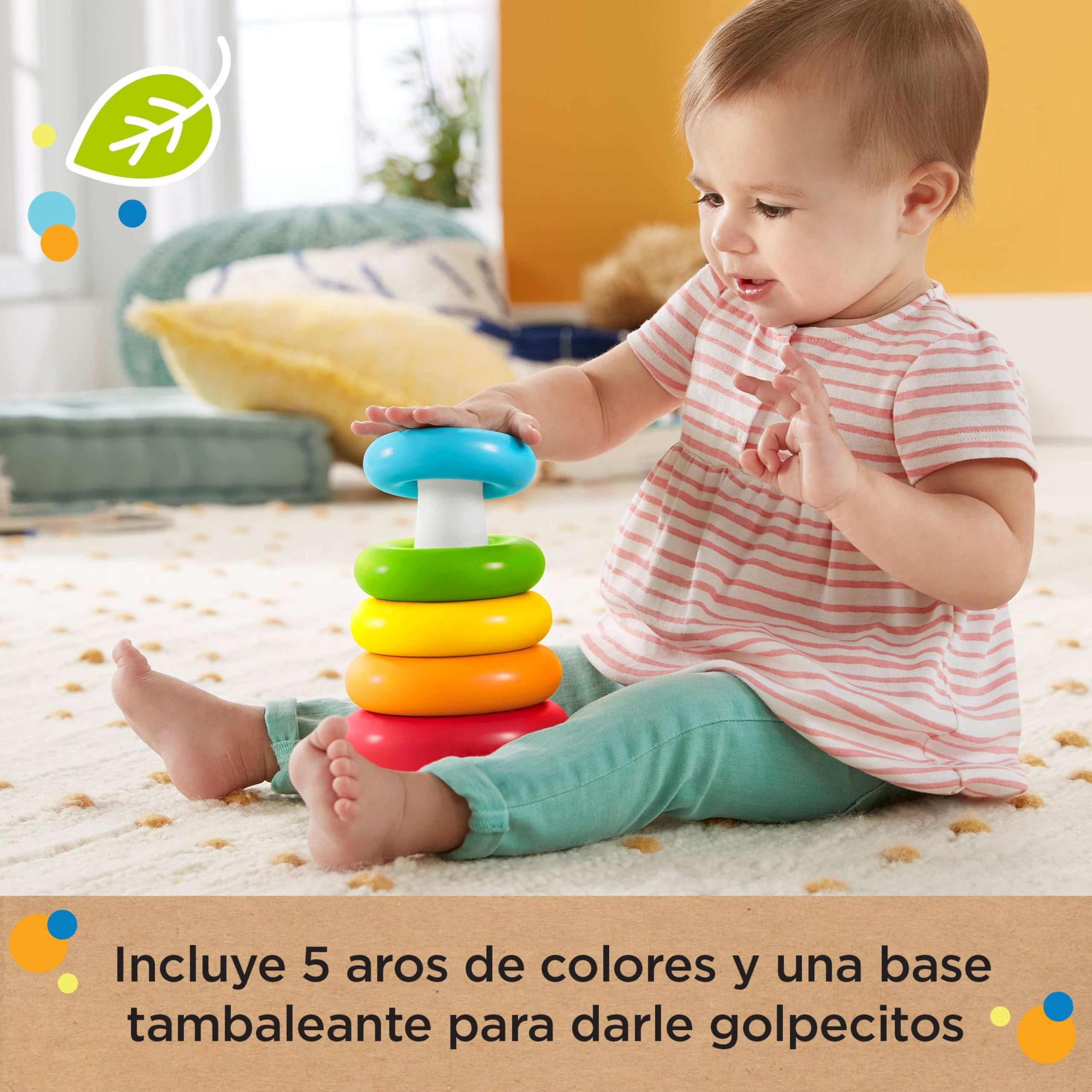 Fisher-Price Pirámide de aros Eco Juguete a base de plantas, para bebés +6 meses (Mattel HPY92) — view 4