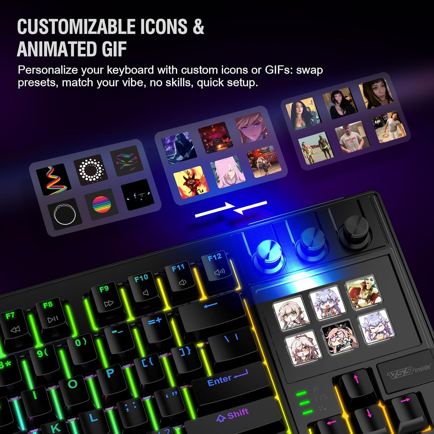 VSDINSIDE K1 Pro Mechanical Keyboard with customizable icons and animated GIFs