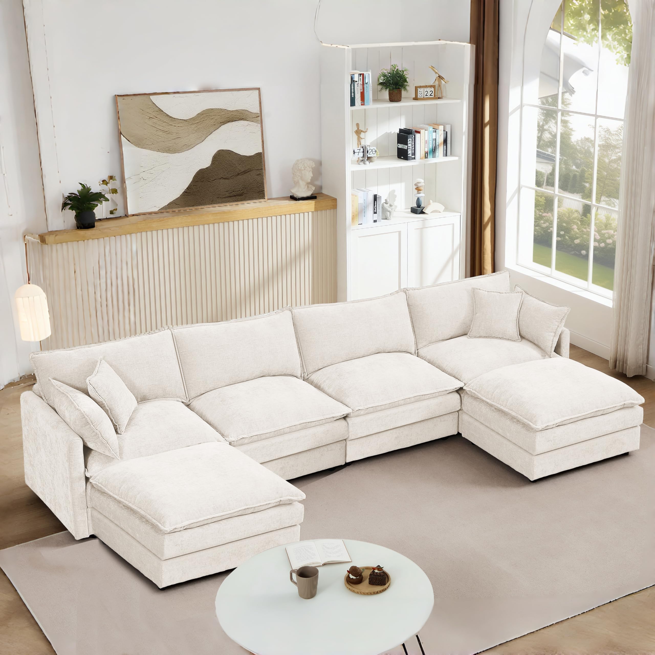 Photo 1 of ***Box 2-1 and Box 2-2 Only*** Eafurn 130.71" Oversized Reversible Modular Sectional Sofa Couch with 2 Ottomans - Deep Seat Chenille Modern U Shaped Sofa with Thickness Cushions and Pillows for Living Room, Bedroom