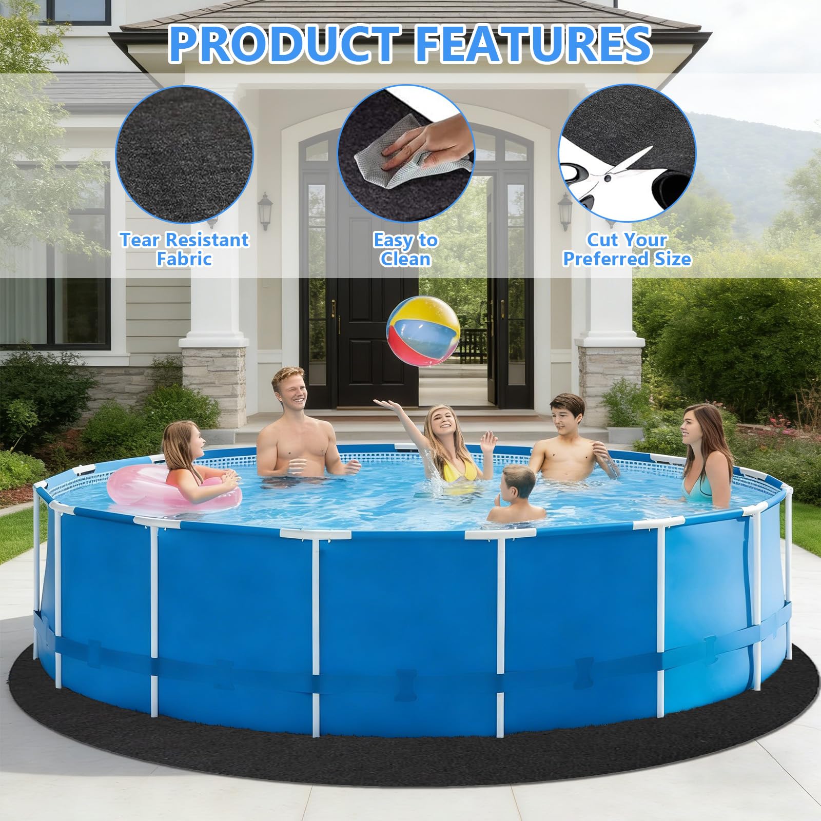 Bocguy Lona de Suelo Redonda para Piscina, Protector Suelo Piscina Redonda para Exteriores, Jacuzzi, Piscina, Base de Suelo