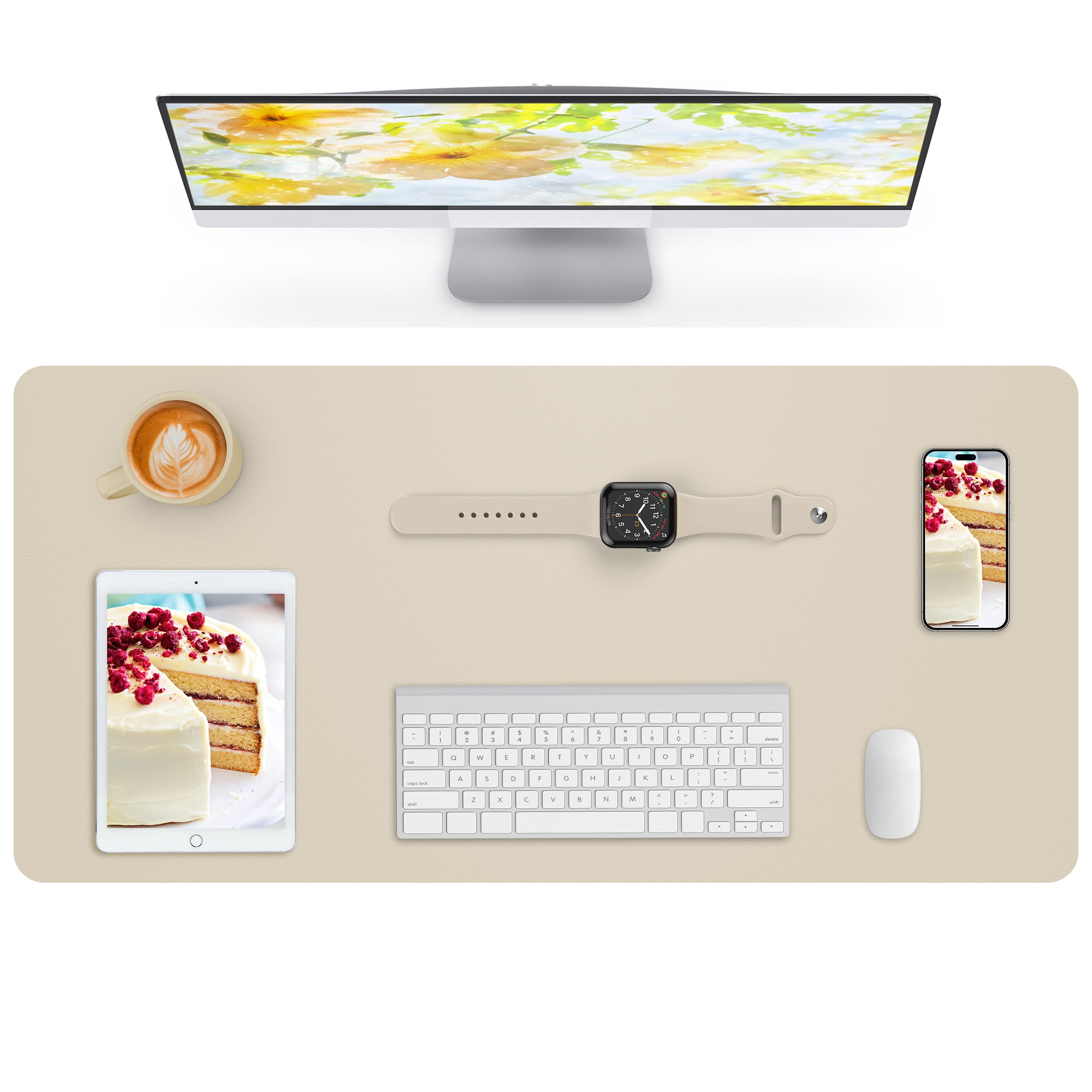 AFIING Leather Desk Pad Protector,Mouse Pad,Office Desk Mat, Non-Slip PU Leather Desk Blotter,Large Desk mat,Waterproof Keyboard mat for Office/Home/