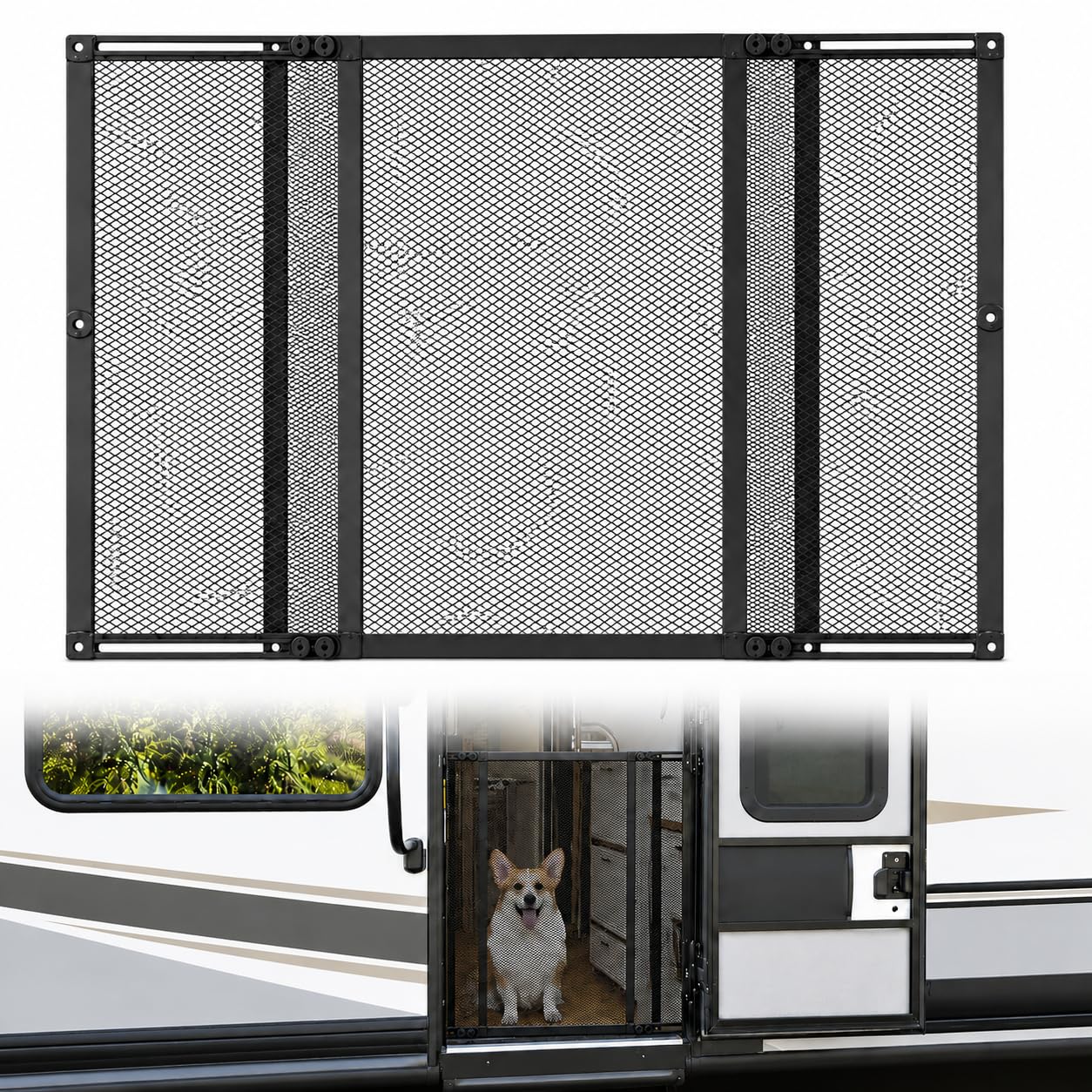 premium rv screen door protector, lightweight adjustable 22"- 35" rv entry screen door grille, metal screen door guard for rv, camper, yard, garden