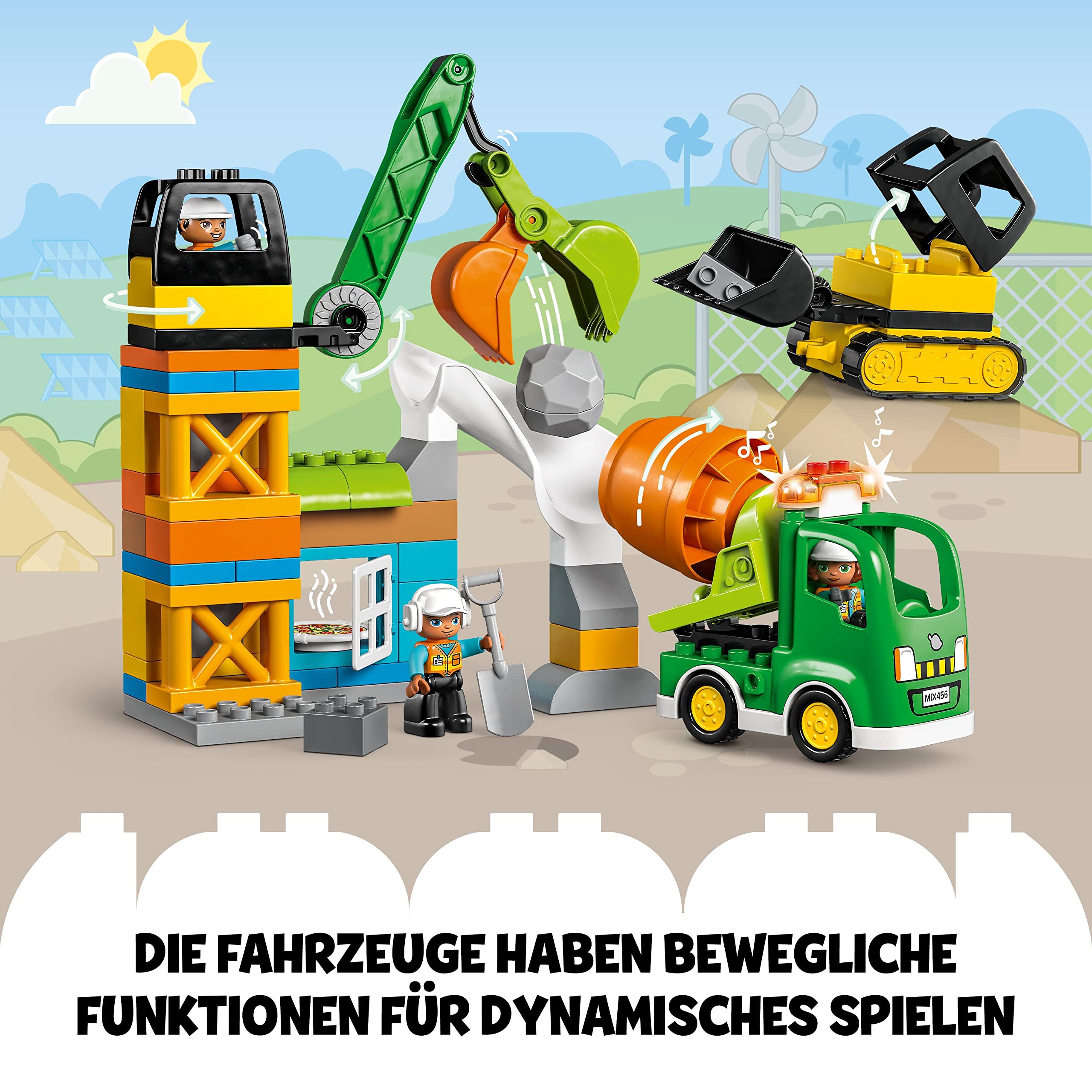 LEGO DUPLO Baustelle mit Baufahrzeugen, Kran, Bulldozer und Betonmischer-Spielzeug für 2-jährige Jungen und Mädchen mit großen Steinen 10990