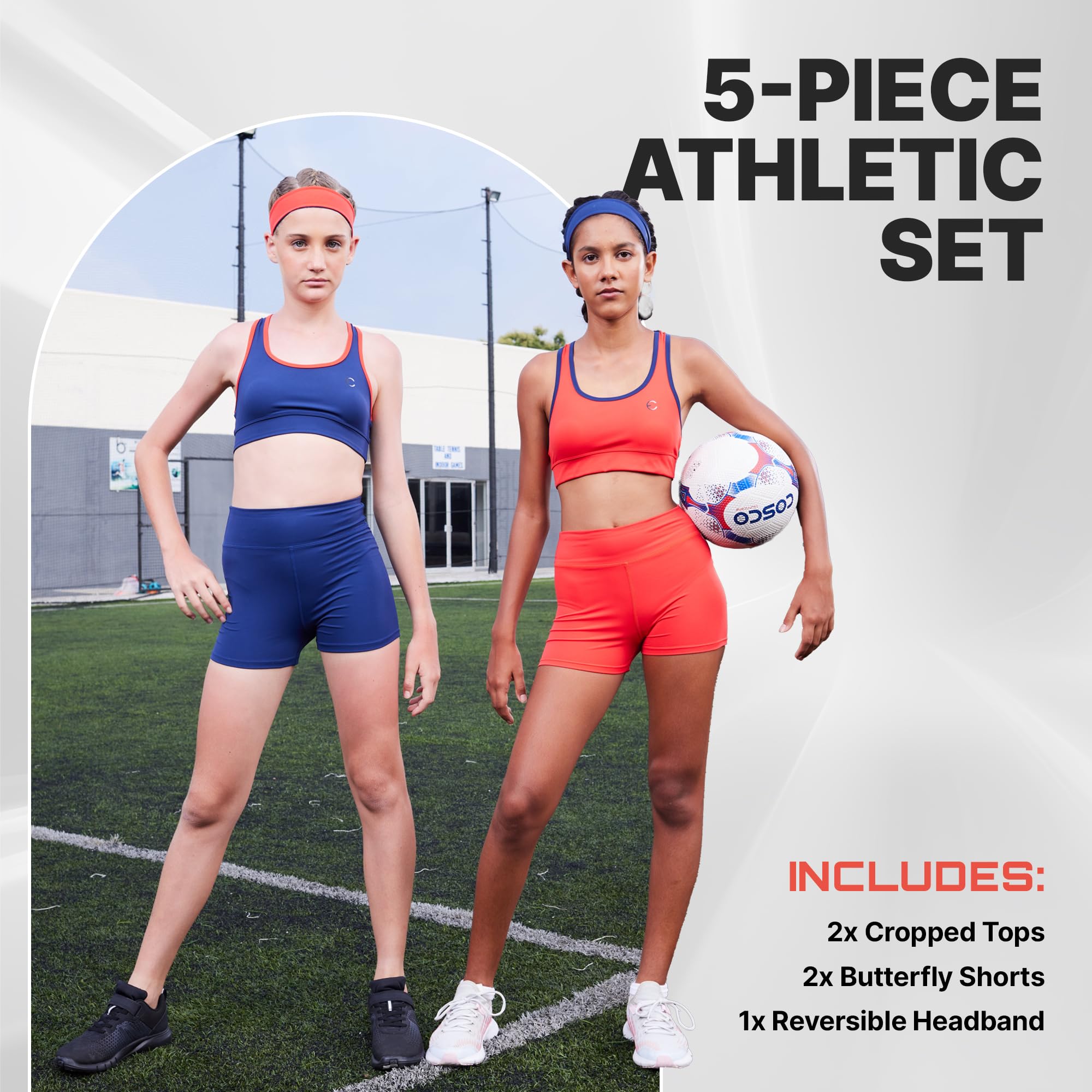 Girls Clothing Athletic Sets Sleeveless Crop Tank Tops & Bike Shorts Cheer, Gymnastics, Volleyball Size 3-16 (5 Pcs)