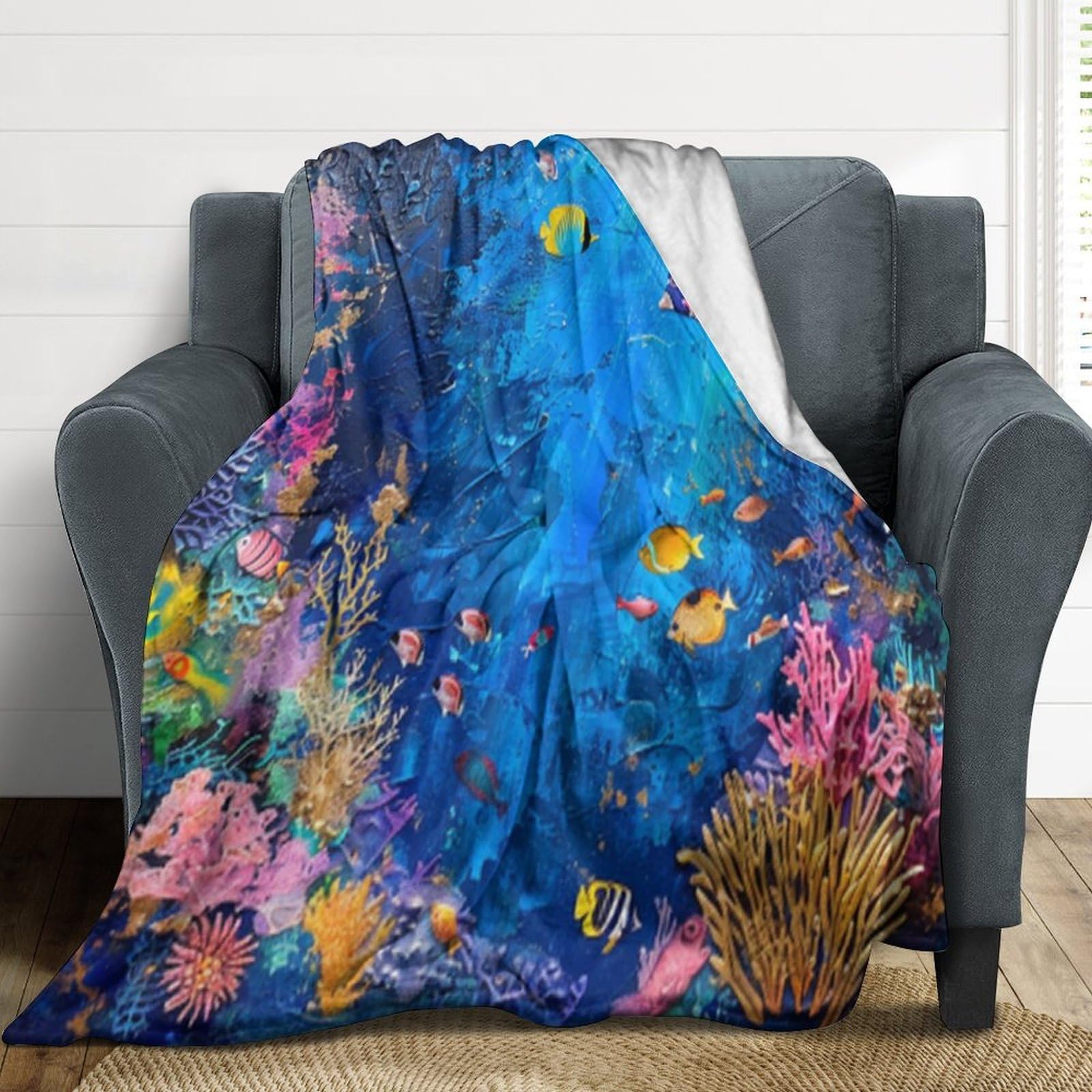 Couverture corail sous-marine douce flanelle anti-courants d'air pour personnes frileuses