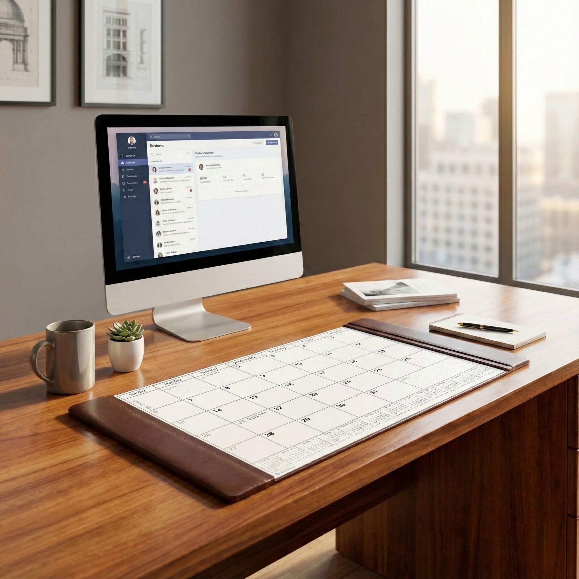 Dacasso Leather Calendar Desk Pads Kalenderblock, Hochwertiges genarbtes Leder, Schokobraun, 34x20