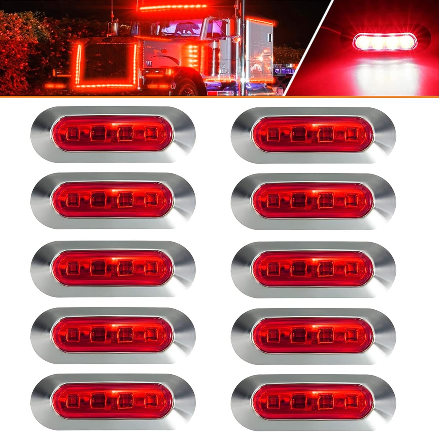 ALFU 10PCS Red DC12V-24V 4 LED Side Marker Indicator Lights Lamp Front Rear Tail Clearance Lamp Interior Lights with Chrome Bezel Universial for Auto Car Bus Truck Lorry Trailer Boat Deck Courtesy ALFU 10PCS Red DC12V-24V 4 LED Side Marker Indicator Lights Lamp Front Rear Tail Clearance Lamp Interior Lights with Chrome Bezel Universial for Auto Car Bus Truck Lorry Trailer Boat Deck Courtesy