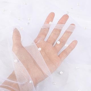 10 Yards White Pearl Tulle Fabric Lace Mesh Tulle Fabric for Bridal Shower Birthday Party Wedding Arch Veil DIY