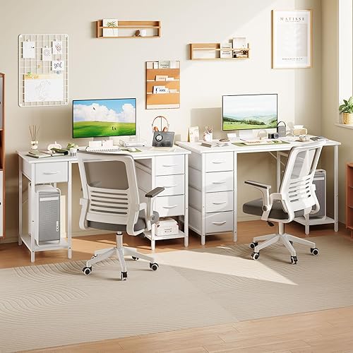 Miniatura 7 de Grandder Escritorio para computadora con 4 cajones, mesa de oficina de 47 pulgadas con almacenamiento, escritorio para juegos con estantes para CPU,