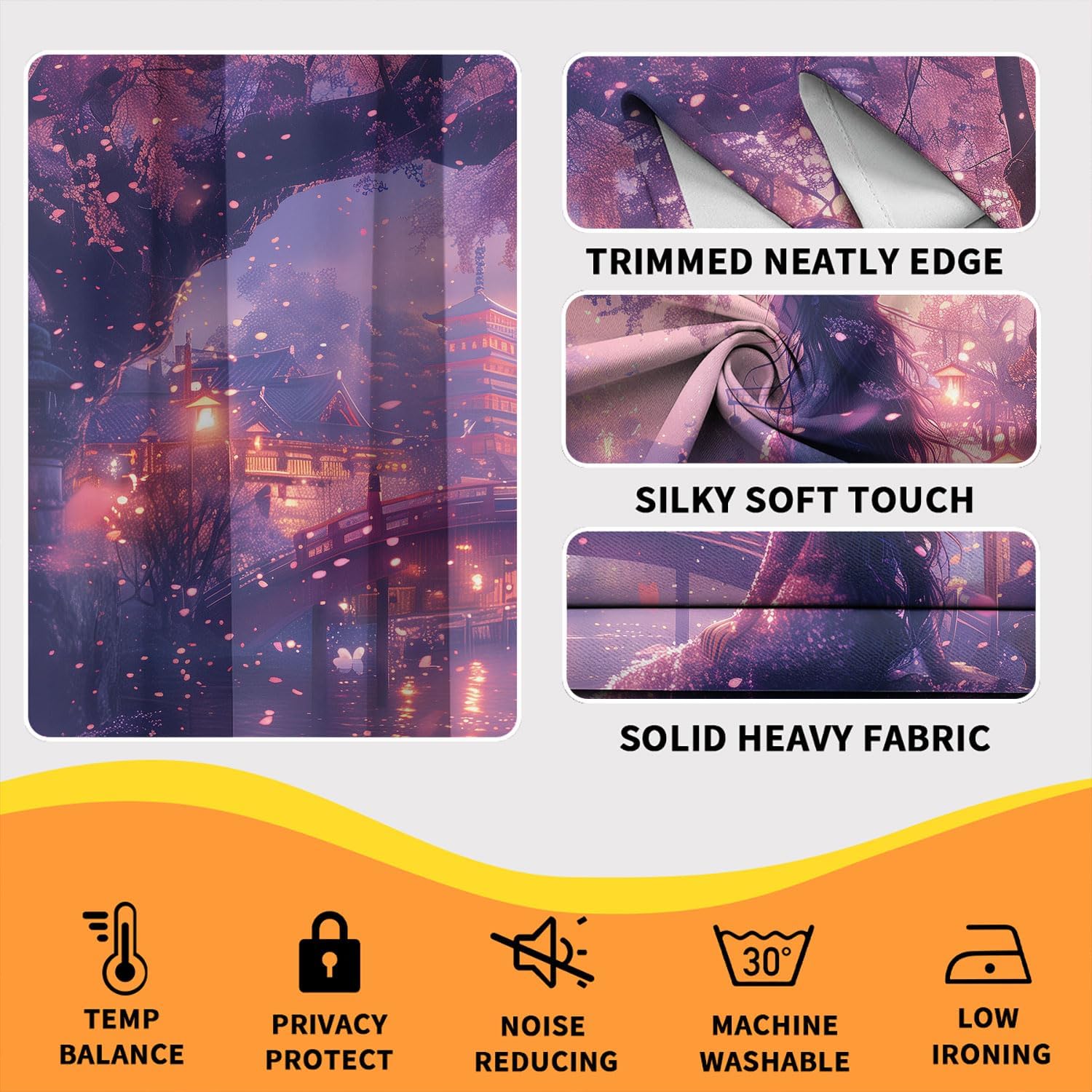 Mermaid Scales Window Curtains for Kid Girls Boys Bedroom, Cherry Blossoms Koi Pond Fantasy Rod Pocket Thermal Insulated Darkening Curtains for Bedroom Living Room, W42 x L45 Inch