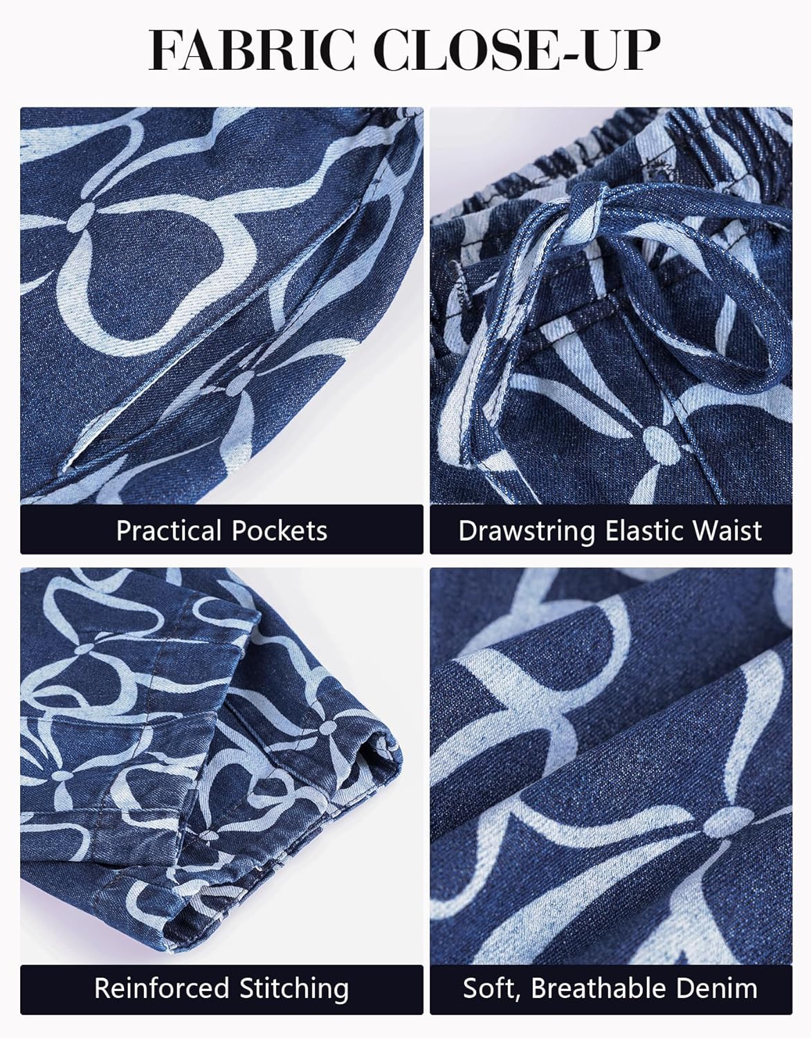 Kedera High Rise Bow Print Barrel Jeans for Women Wide Leg Denim Pants Baggy Boyfriend Jeans with Pockets - Image 5