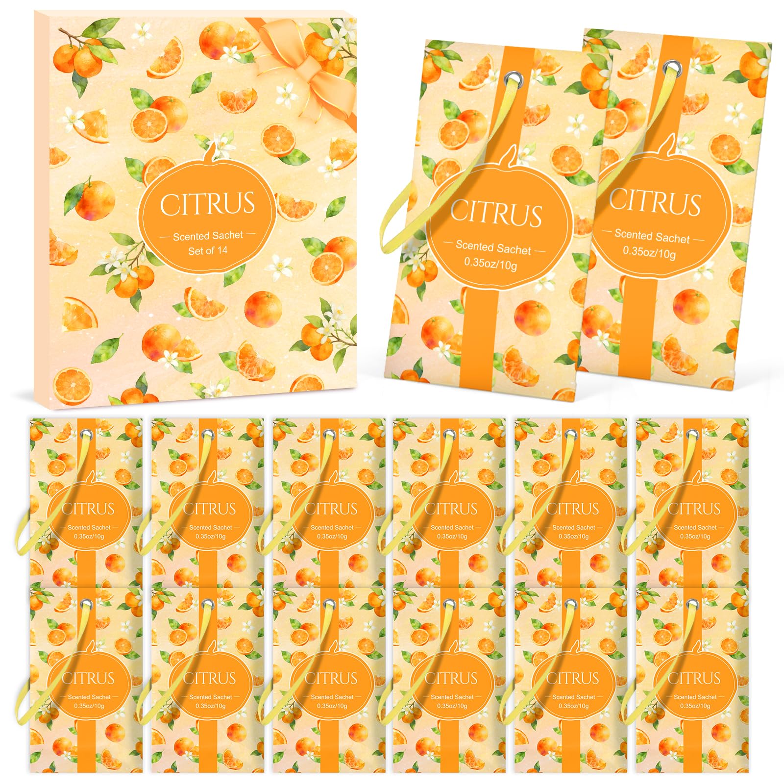 SCENTORINI Citrus Scented Sachets 14 Pack for Wardrobes Drawers Closet