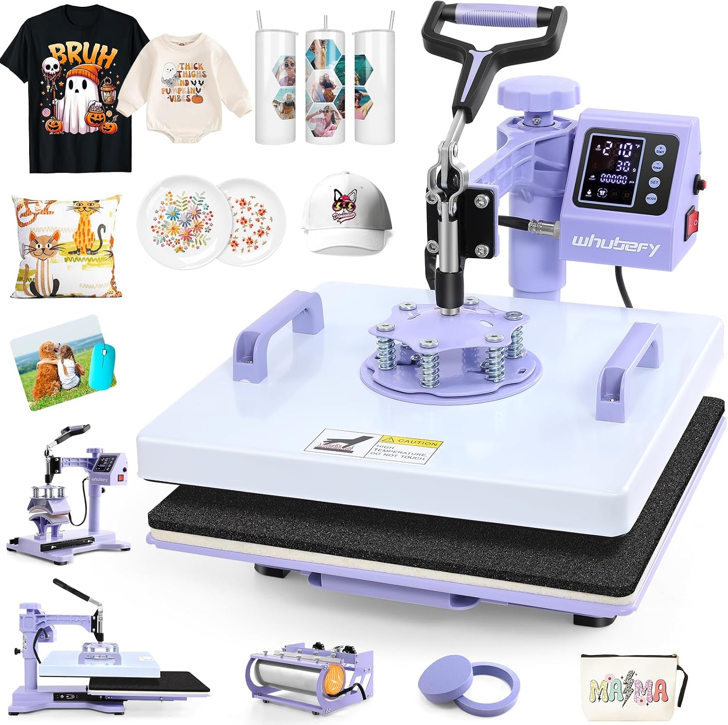 Whubefy 5 in 1 Heat Press Machine 15x15 Slide Out with 30OZ Tumbler Press, 1400W 360 Swing Shirt Pressing Machine, Heat Transfer Sublimation Heat Press Machine for T Shirts Hat Cap Cup Mug Plate