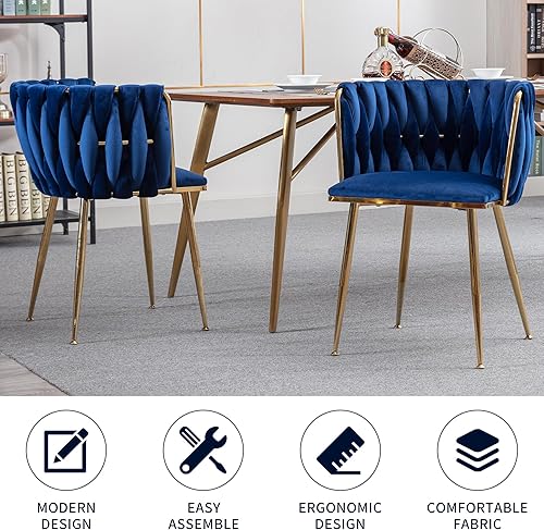 Miniatura 36 de Juego de 2 sillas de comedor de terciopelo, sillas tapizadas tejidas para sala de estar, sillas modernas de cocina y comedor, sillas decorativas de