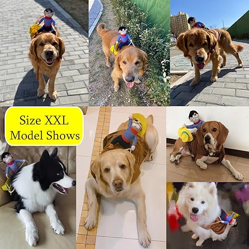 Miniatura 5 de Disfraz de equitación para perro grande para Halloween, traje de vaquero para mascotas, ropa divertida para perros con muñeca para perros medianos y