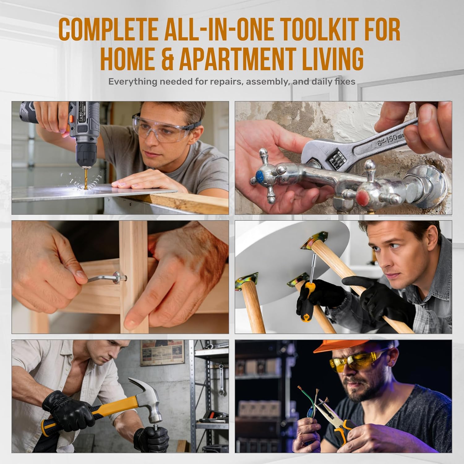 Hi-Spec Tool Kit with 8V Cordless Drill Set. Complete DIY Tool Set for Essential Everyday Home Repair & Maintenance. USB Rechargeable Electric Drill in a Compact Toolbox Case.