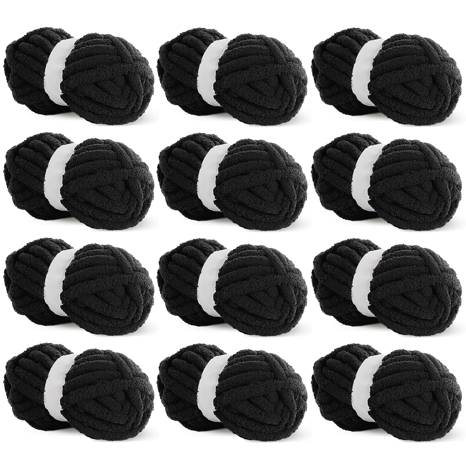HOMBYS Black Chunky Chenille Yarn for Crocheting, Bulky Thick Fluffy Yarn for Knitting,Super Bulky Chunky Yarn for Hand Knitting Blanket, Soft Plush Yarn, 12 Jumbo Pack (27 yds,8 oz Each Skein)