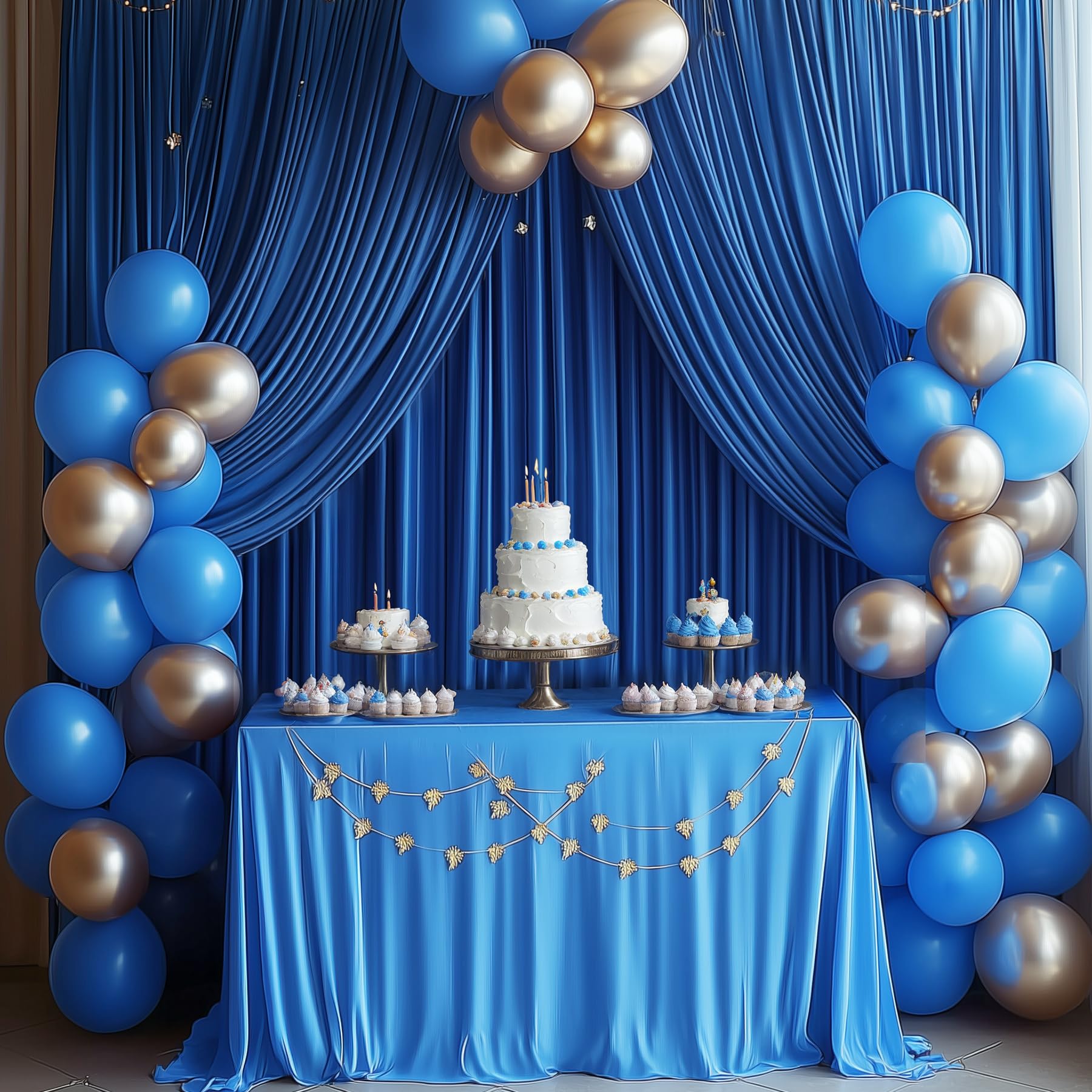 Photo 1 of 10x12 ft Royal Blue Backdrop Curtain Panels for Wedding Parties, Wrinkle Free Polyester Photo Backdrop Drapes 12 ft Long Back Drop Cloth for Birthday Photography Background Party Backdrop