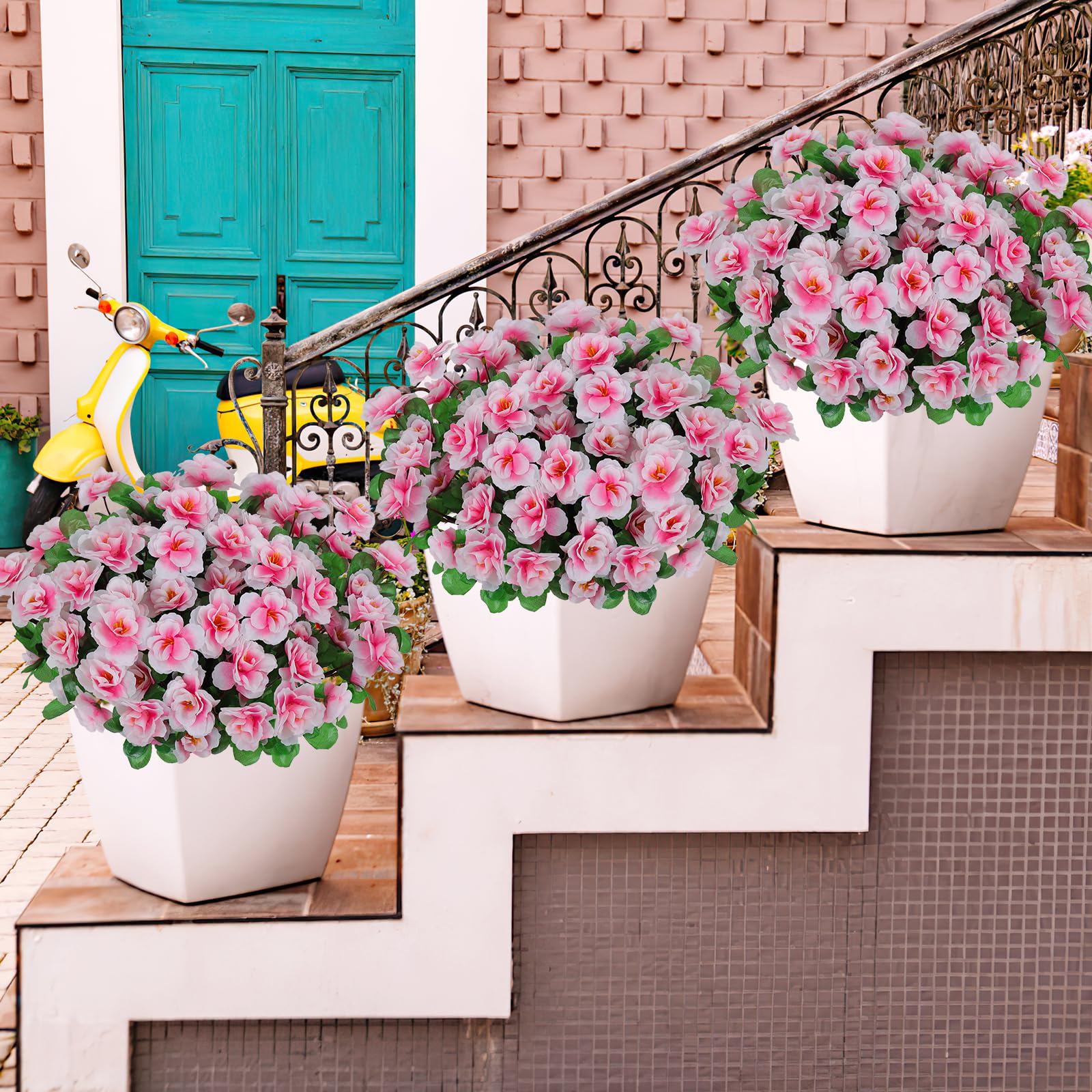 Lot De 8 Fleurs Artificielles Buisson Rouge UV - Décoration Extérieur Jardin Balcon Mariage