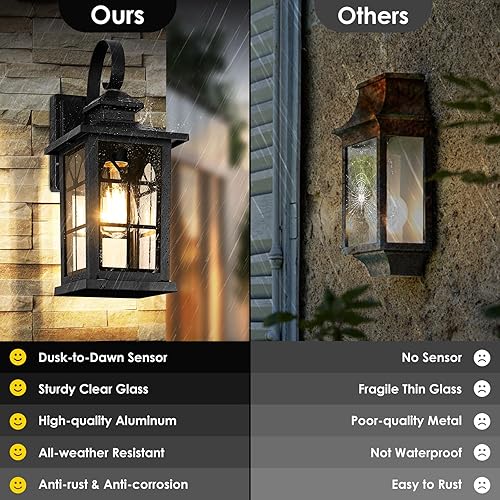 Miniatura 4 de Paquete de 2 lámparas de pared para exteriores del anochecer al amanecer, accesorios de iluminación exterior de aluminio para montaje en pared,