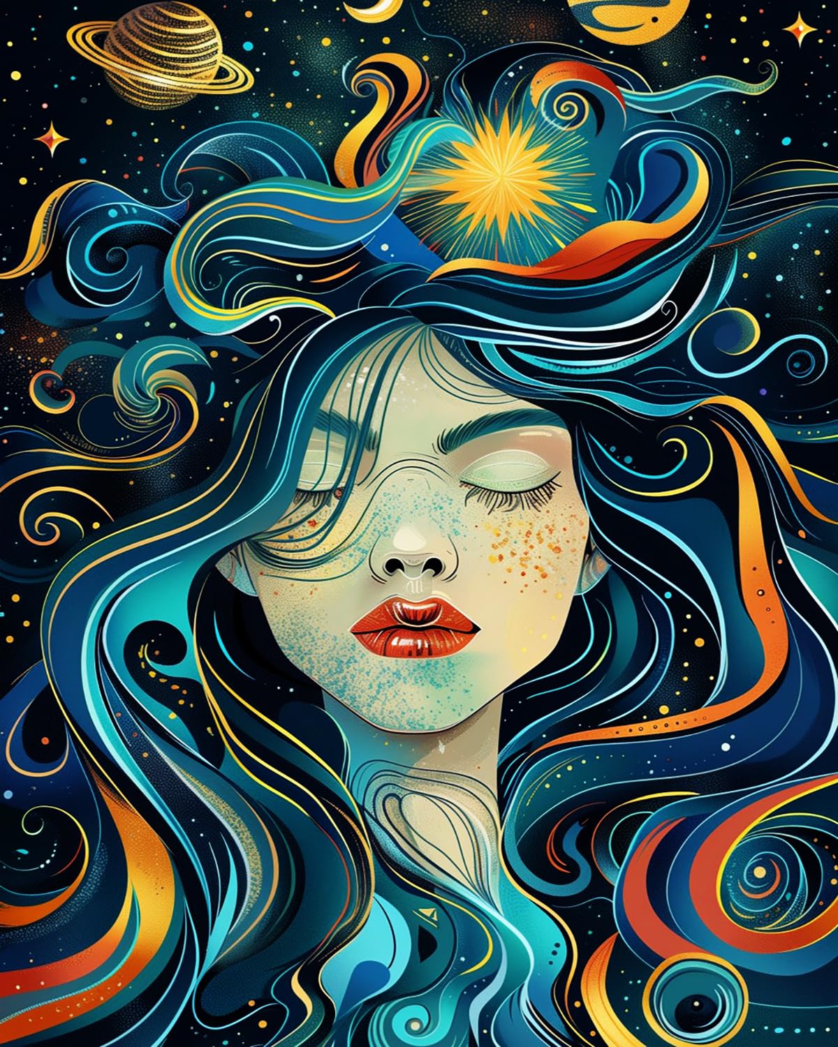 Liubaishi Multicolour Paint By Numbers For Adults, Cosmic Dream Woman, 40X50 Cm Acrylic Canvas Kit With Brushes And Paints