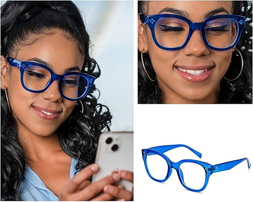 Miniatura 3 de Lentes de luz azul de gran tamaño con marco atrevido para mujer, marcos de anteojos redondos para computadora para mujer