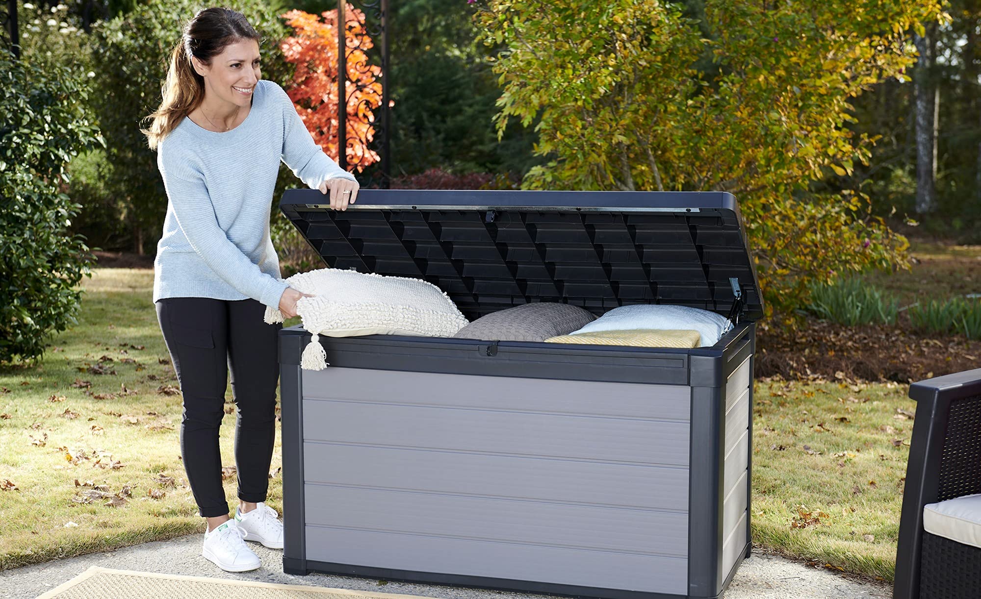 Coffre De Rangement Jardin XXL 750 Litres – 155 X 66 X 80 Cm – Résistant Aux Intempéries – Pour Coussins, Jouets, Outils Extérieurs