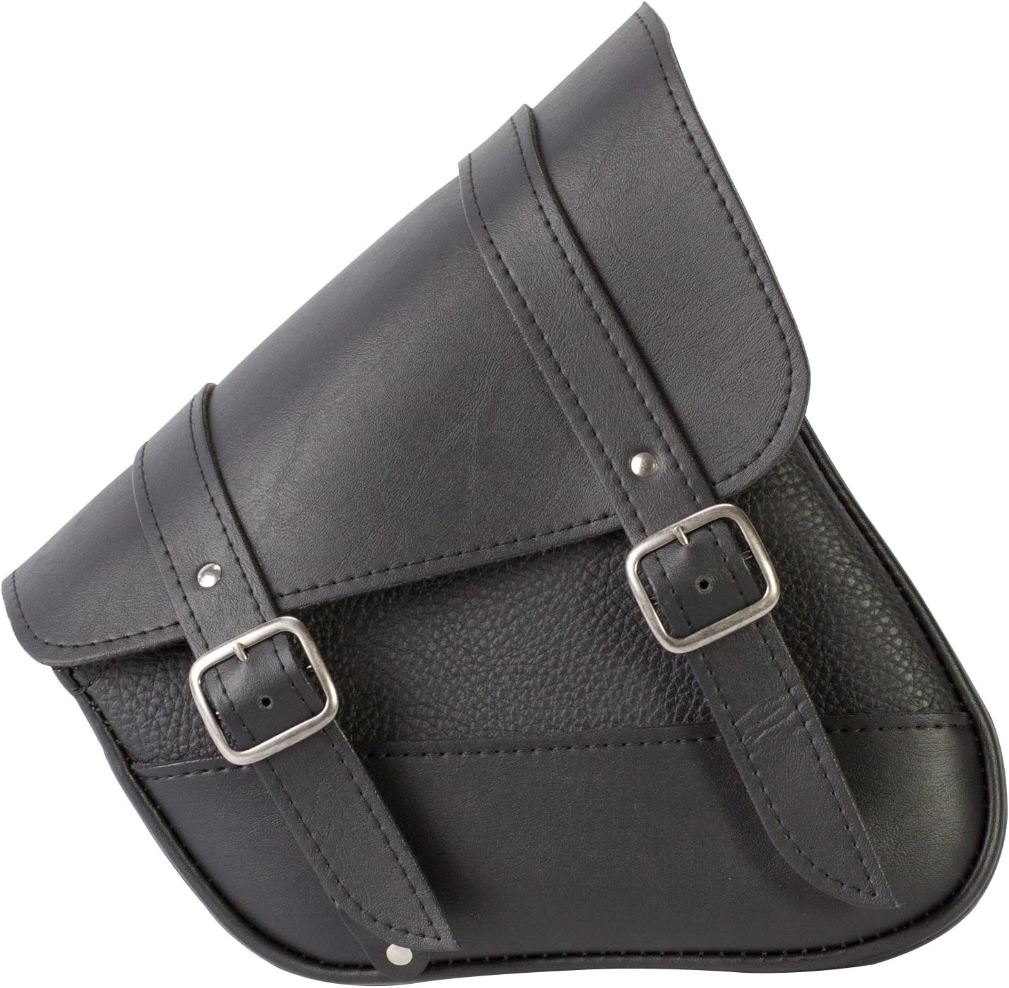 Dowco Willie & Max Black Synthetic Leather Motorcycle Swingarm Bag for Sportsters/Dual Shock Models - Nickel Buckle - Made in USA [59778-00]