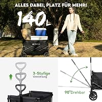HIKENTURE összecsukható kézikocsi 140L 150kg teherbírás strand camping bevásárlás - Black 5