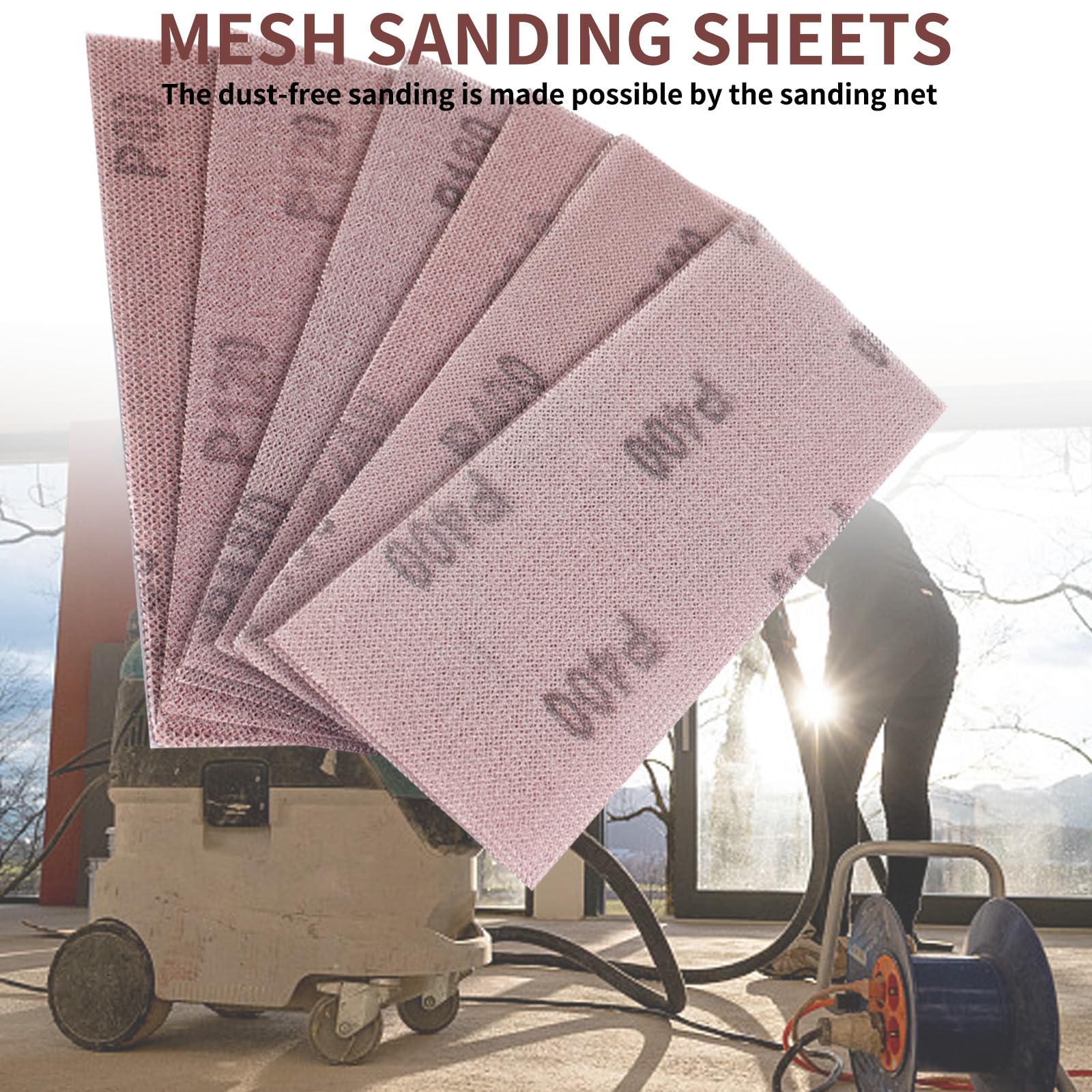 50 pezzi rete strisce abrasive 70x200mm Sanding sheets grit P80 per levigare senza polvere legno, stucco, vernice, plastica