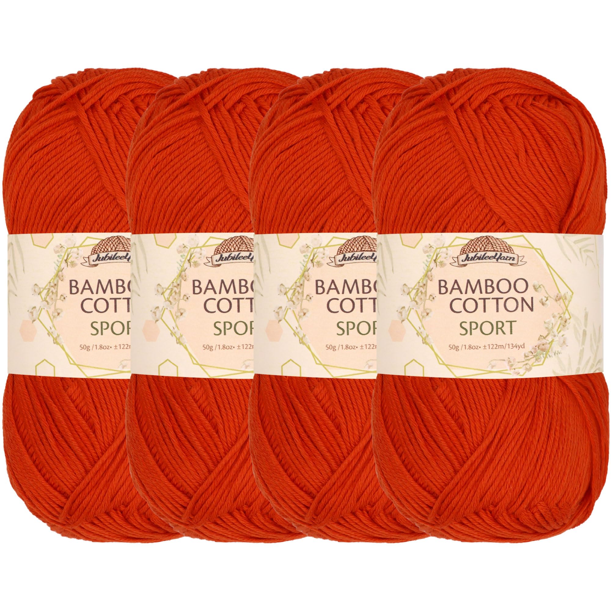 JubileeYarn Bamboo Cotton Sport Yarn - 50g/Skein - Cherry Red - 4 Skeins, 418 Cherry Red