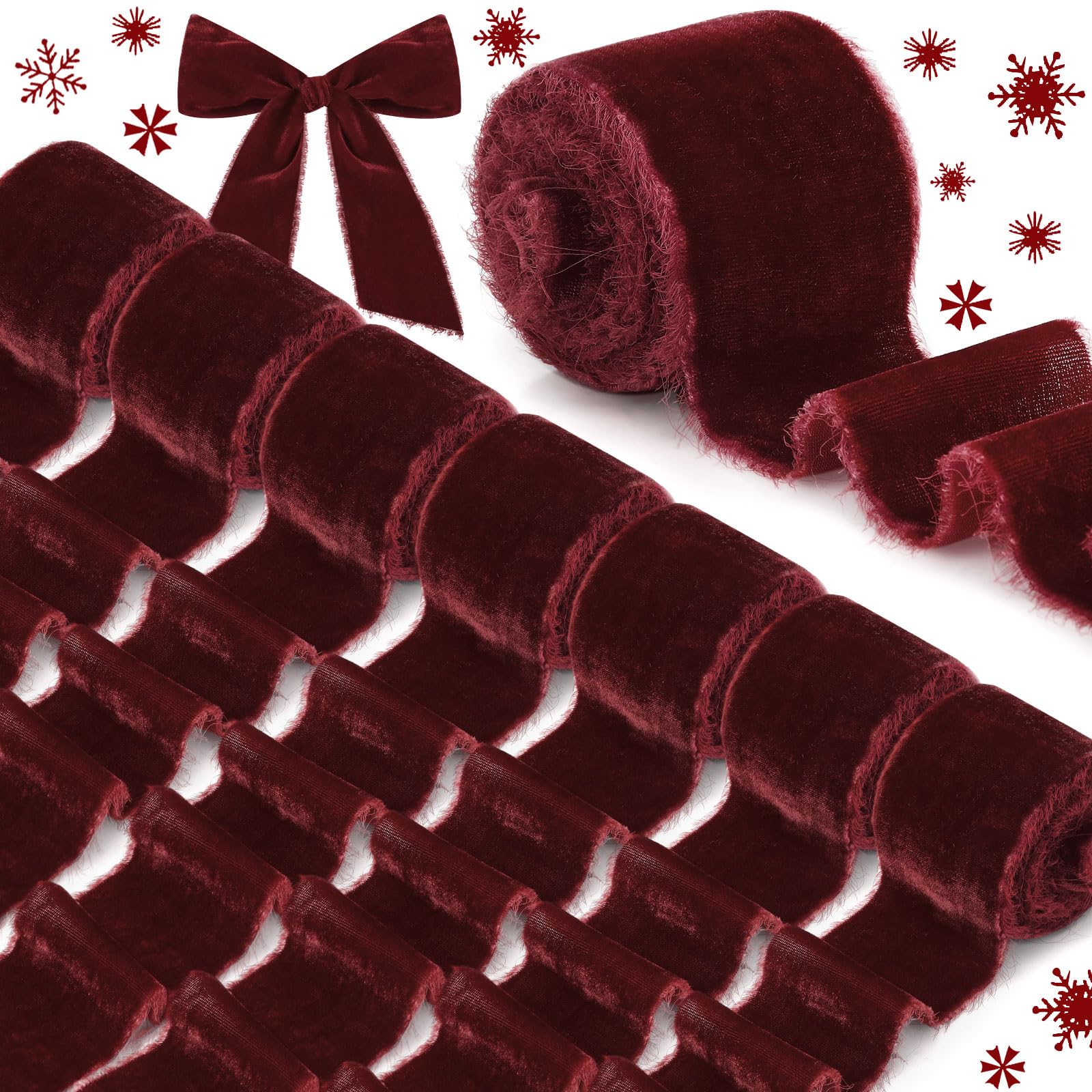 22 Meter Weihnachts-Samt-Geschenkband, 8 Rollen Seide ausgefranst, handgefertigtes Samtband für Hochzeitsstrauß, Einladung, Weihnachtskränze, Dekoration, Geschenkverpackungen, Karten, DIY