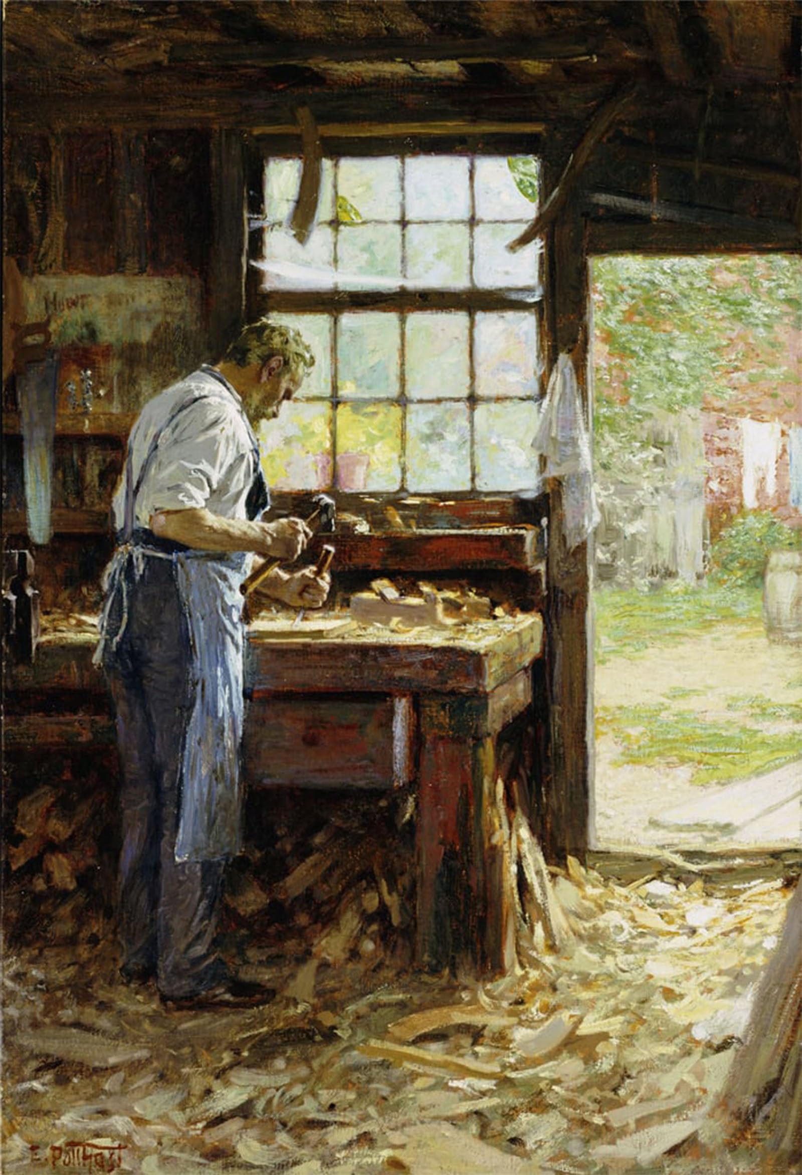 SERENDIPITP Aesthetic Poster Photo Wall Print Retro Picture Village Carpenter by Edward Henry Potthast Modern Wall Artwork for Home Decor 60x90cm