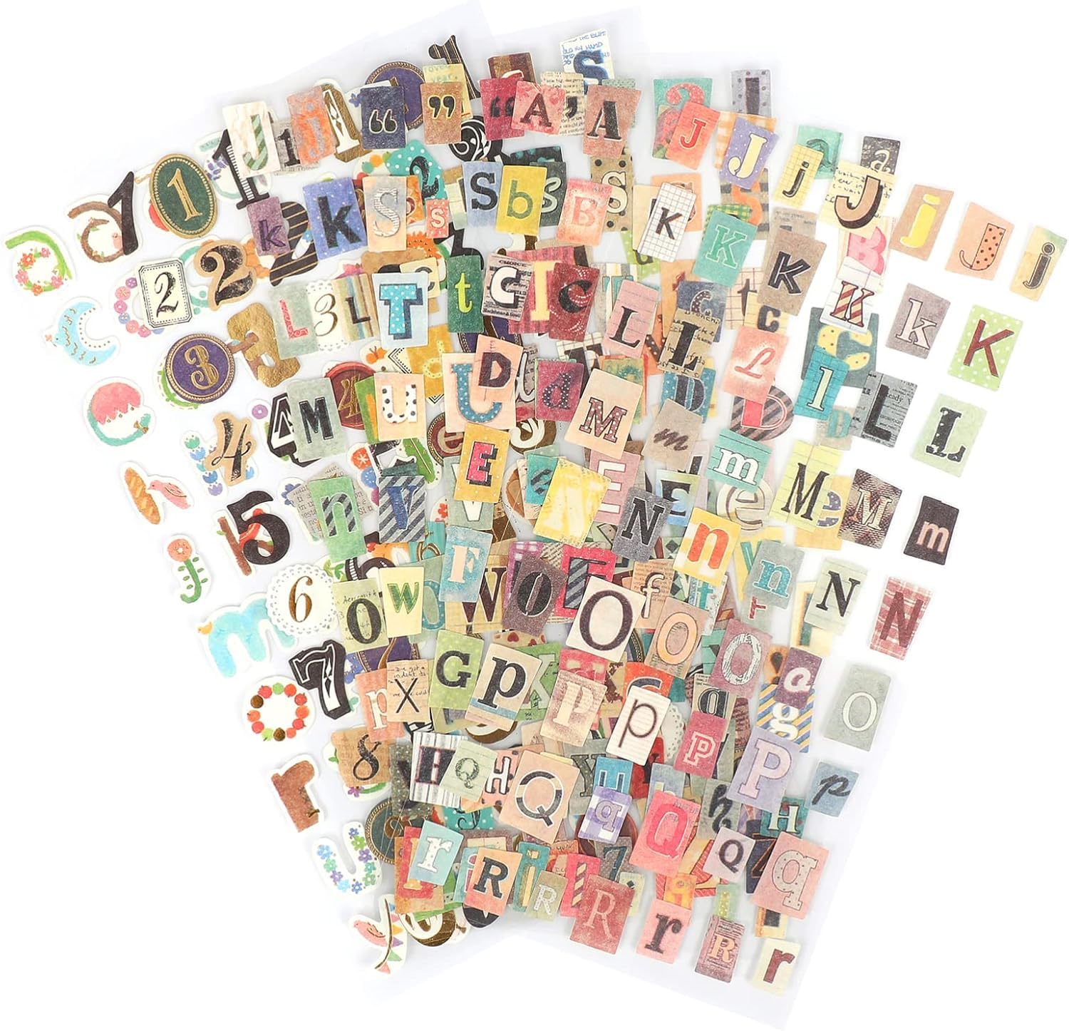 Niltracy Multicolor 6 Sheet Vintage Scrapbook Stickers, Scrapbook Stickers Graffiti,Vintage Letters Numbers Self Adhesive Decals Scrapbooking Supplies For Diary Diy Art Album Crafts