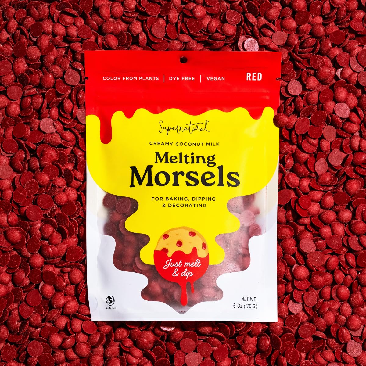 Supernatural Dye-Free Melting Morsels, Red - Plant-Based, Vegan, Kosher, No Artificial Colors, 6oz