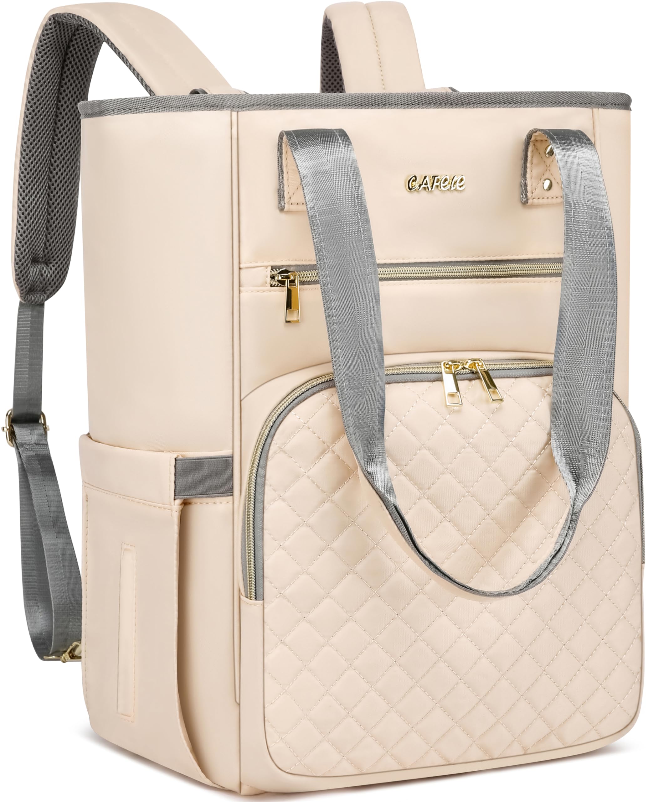 Laptop Backpack,Wide Open Travel Backpack Purse Convertible Business Computer Tote Daypack with USB Port,17.3 Inch Work Laptop Bag Teacher Nurse Backpack,Beige,2322H-04