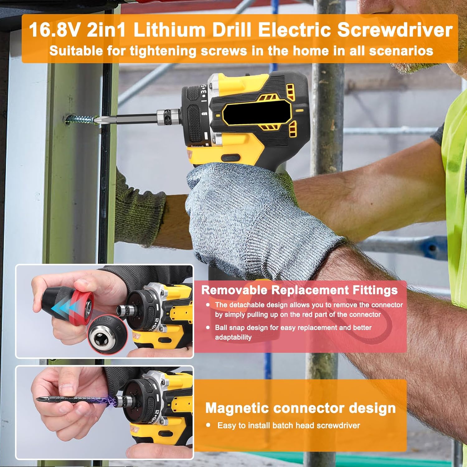2-in-1 Brushless Electric Screwdriver 45Nm Multi-function Power Tool with LED Light Cooling System for Home Furniture Automotive DIY Projects