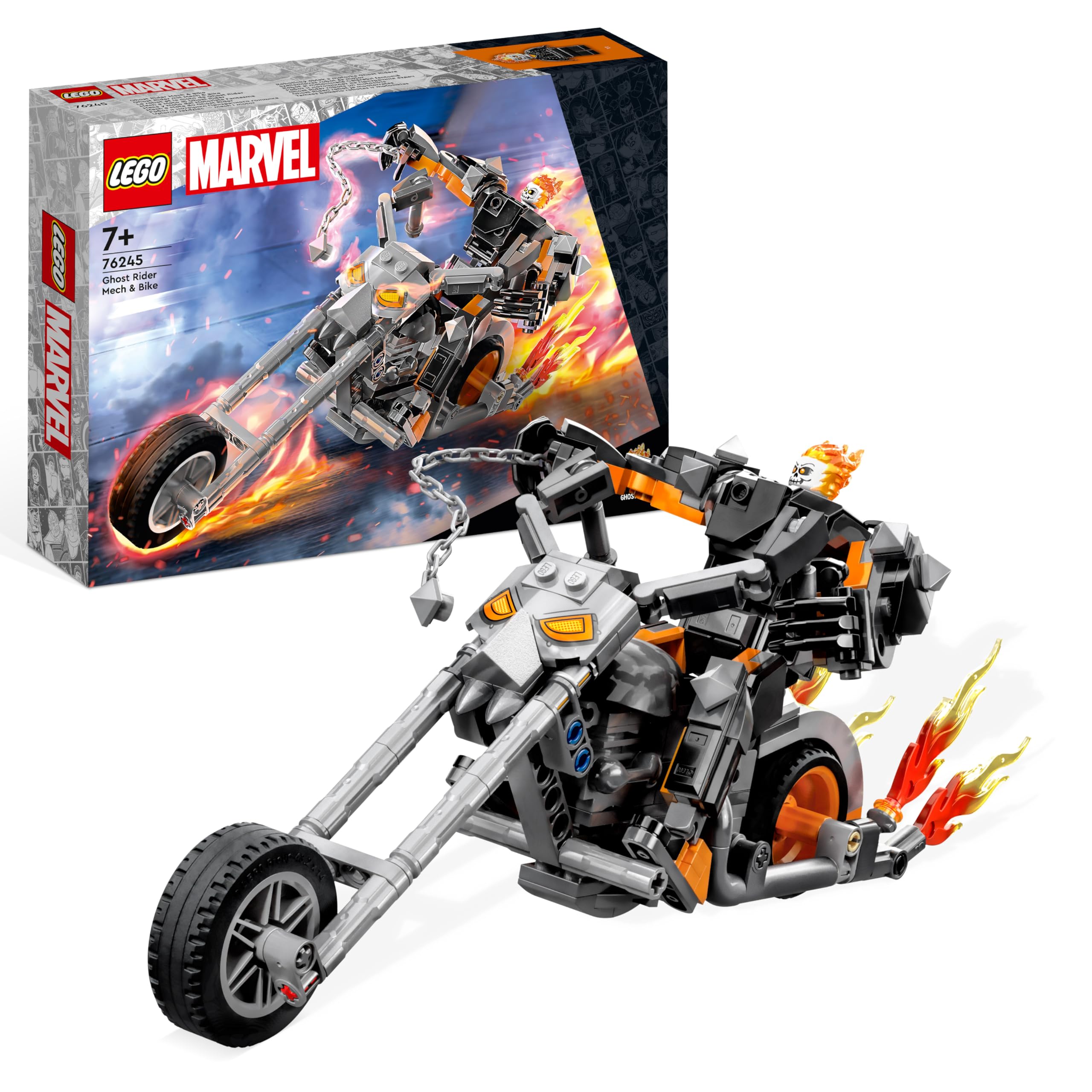 Marvel Ghost Rider Mech & Bike, Buildable Motorbike Toy with Movable Action Figure, Super Hero Building Set, Gift for Kids, Boys and Girls 7 plus Years Old 76245