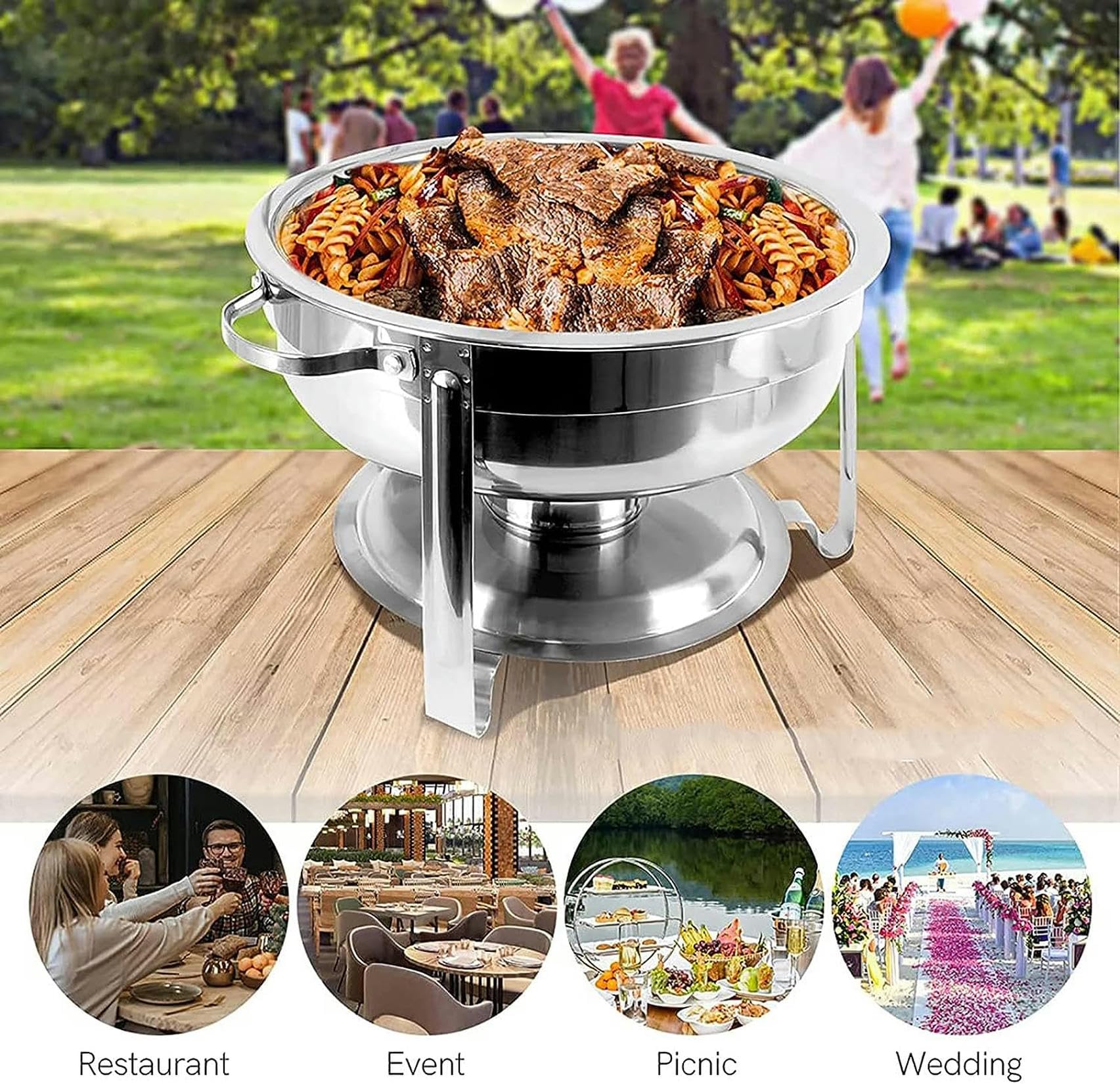 Acciaio Inossidabile Chafing Dish Buffet Set, Lid 3.5 Litre Cibo Scaldabagno Catering, con Coperchi Pentole per Servire per Catering Ristoranti Feste Matrimoni （Rullo Bordo Design）
