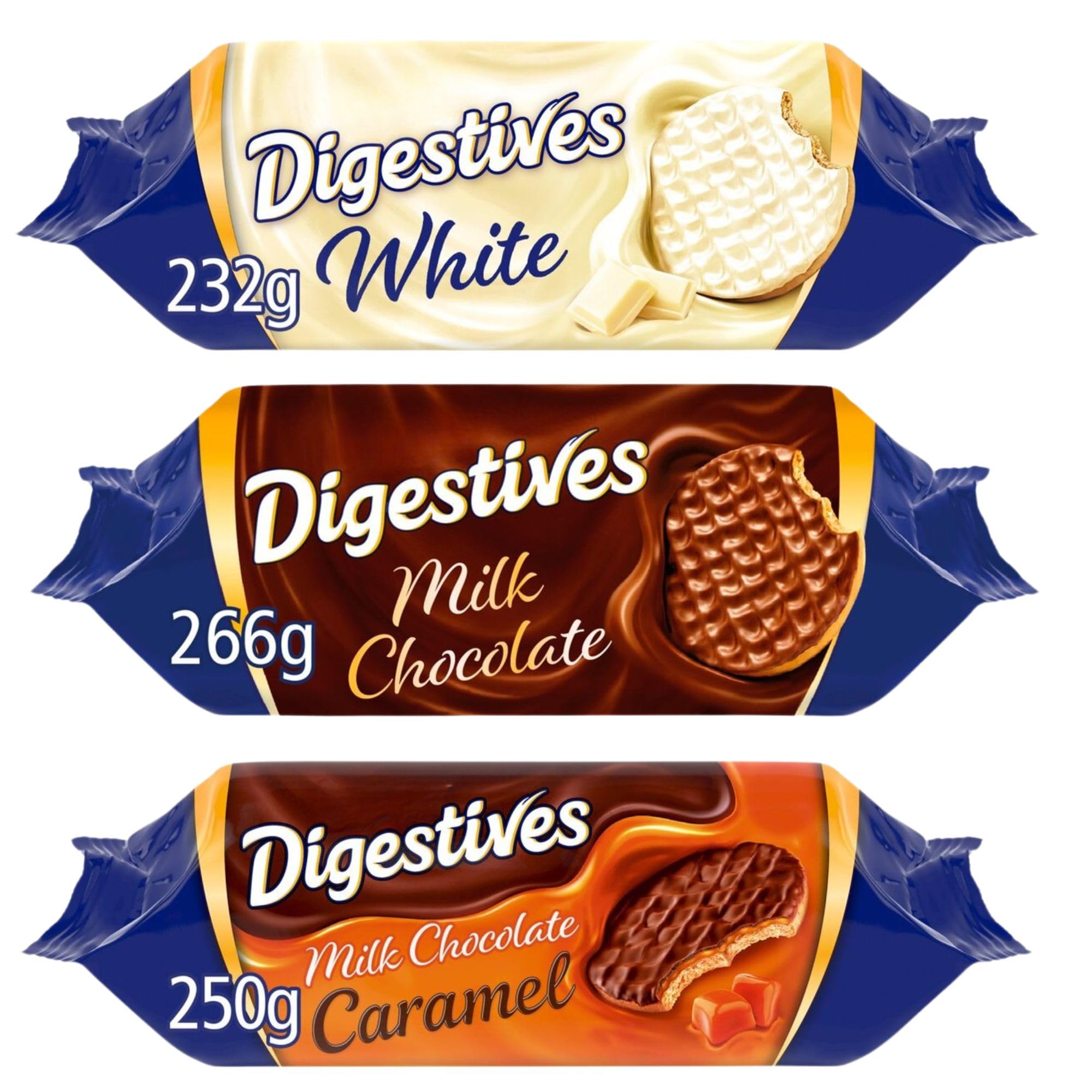 Digestive Biscuits Bundle With White Chocolate 232g and Caramel 250g and Milk Chocolate 266g (Pack of 3)