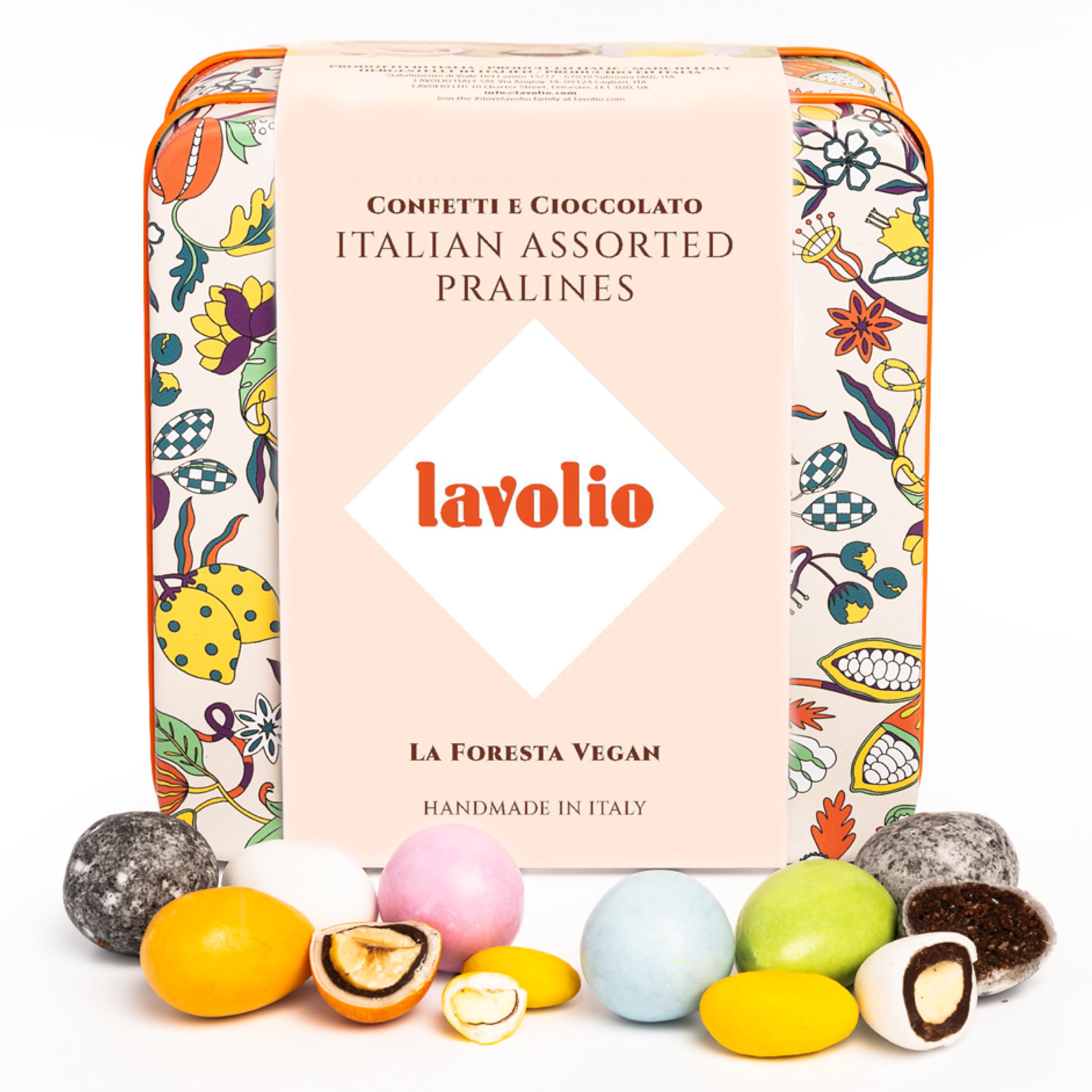 Caja de Bombones Veganos de Chocolate con Frutos Secos – Pralinés de Almendra, Avellana y Pistacho con Chocolate Negro – Regalo ideal para el Día de la Madre – Lavolio La Foresta Vegan, 150g