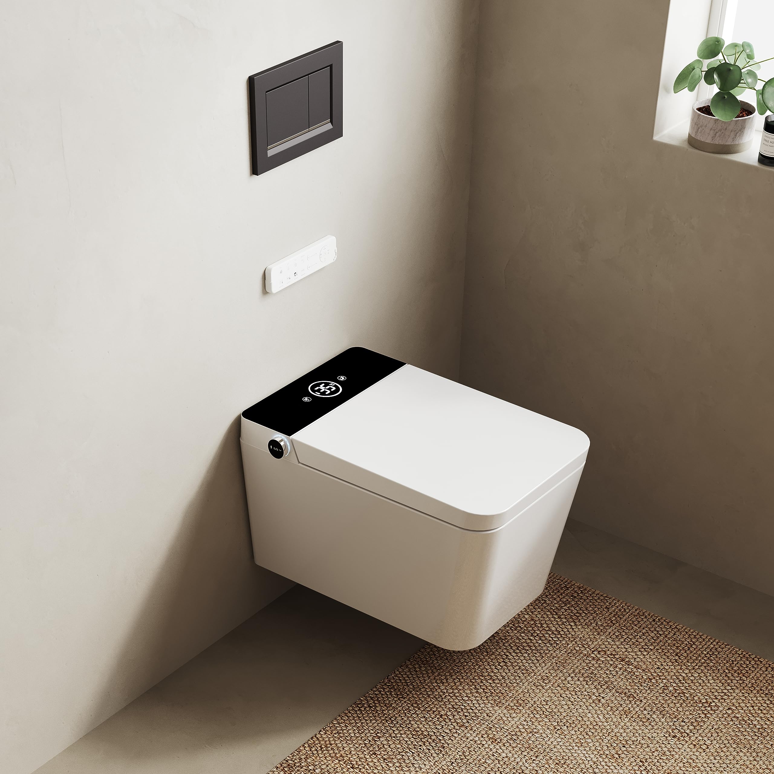 Inodoro japonés suspendido | Limpieza por agua con distintos masajes | Secado aire caliente | Mando a distancia y panel control lateral| Instalación Suspendida | Serie Isla display negro