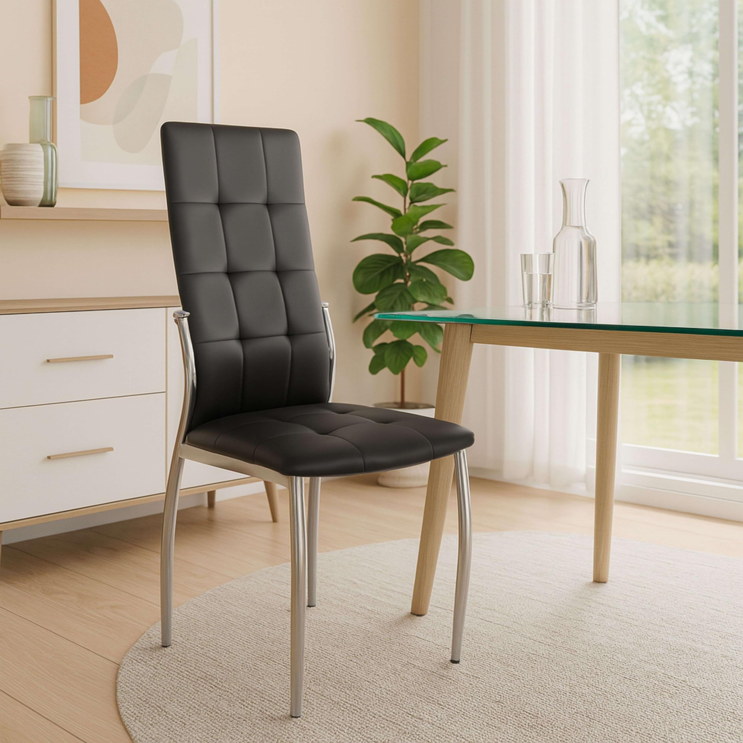 Miroytengo Pack de 4 Sillas de Comedor Salón Laci, Polipiel Cromadas Negro 45x101x51 cm