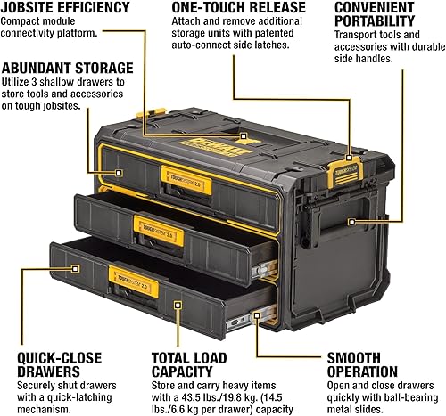 Miniatura 3 de DEWALT TOUGHSYSTEM 2.0 Organizador de herramientas y unidad de almacenamiento de 3 cajones (DWST08330)
